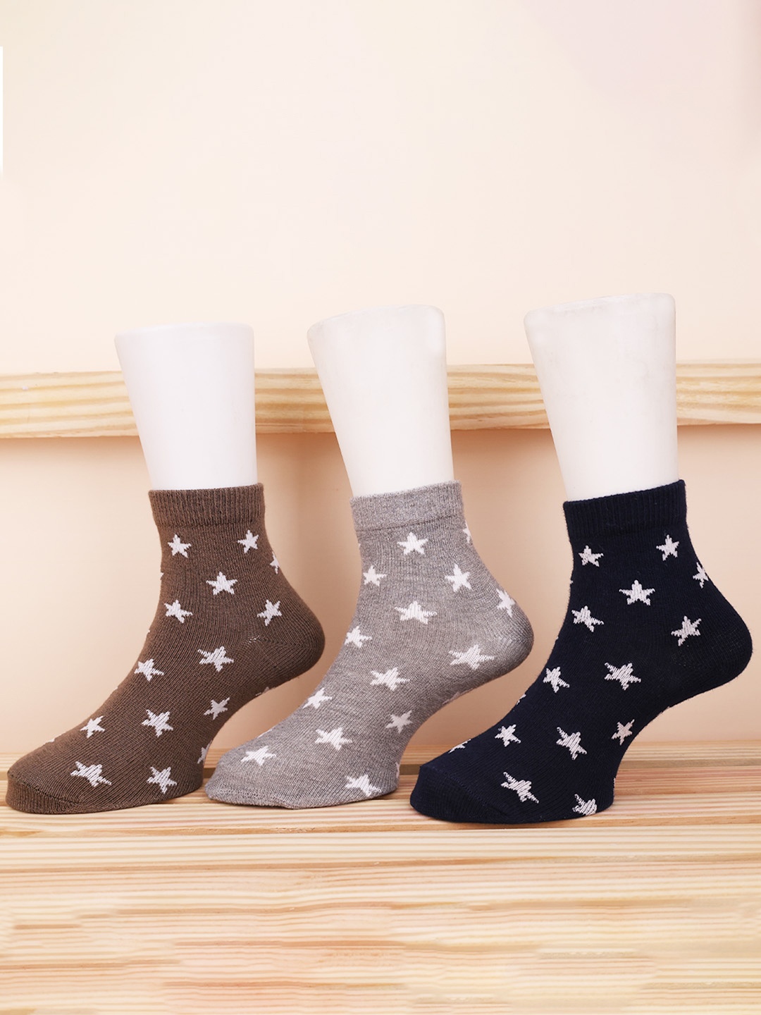 

FOOTPRINT 3 Pairs Infant Kids Patterned Ankle-Length Organic Cotton Socks, Black