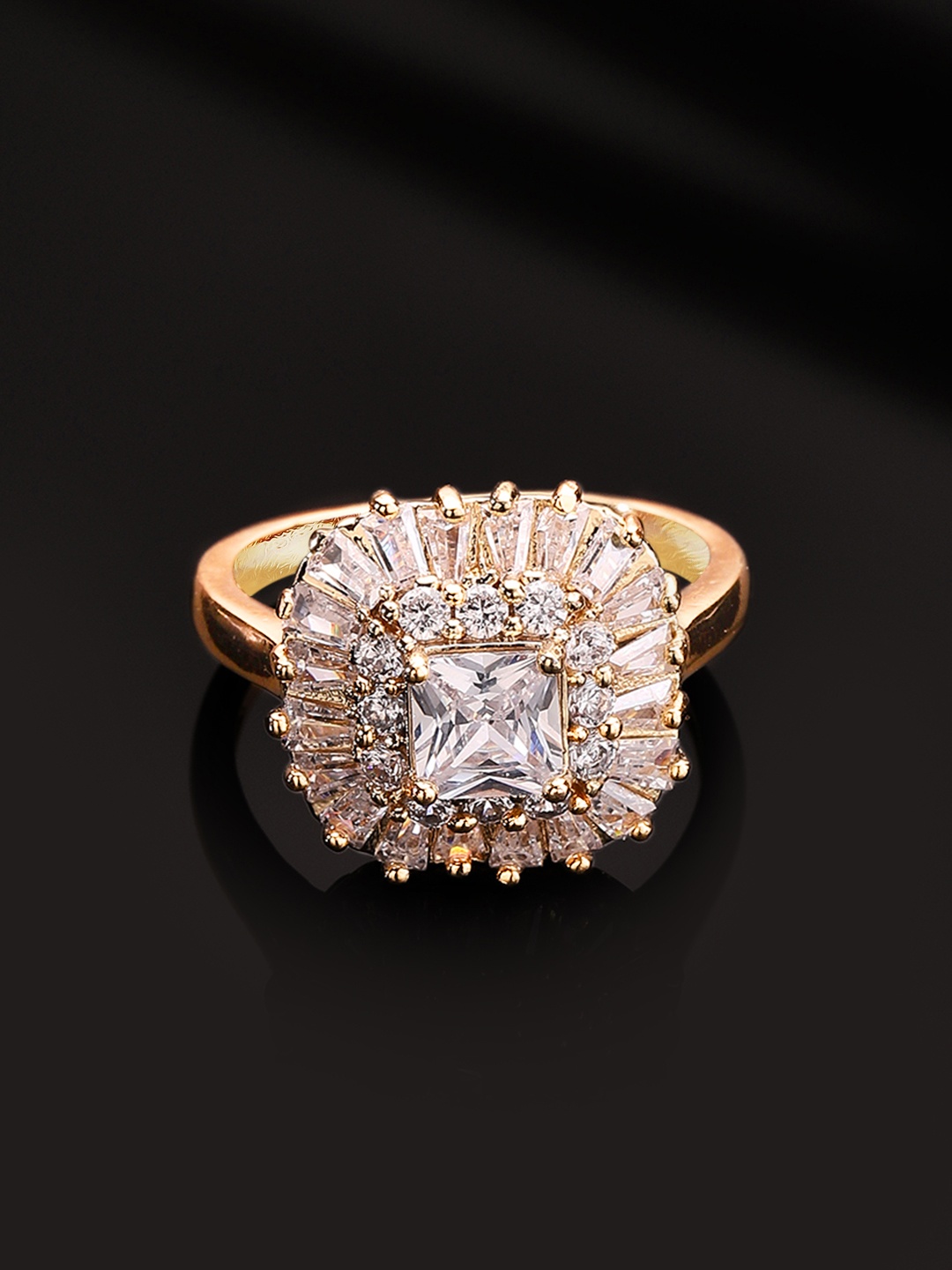 

Rubans Women Gold-Plated & White American Diamond Studded Handcrafted Ring