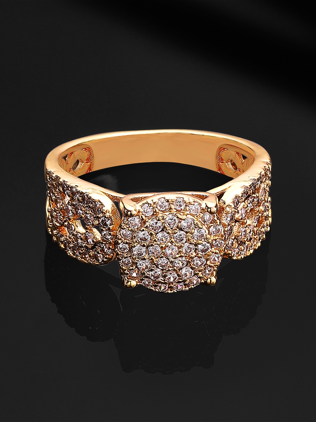 

Rubans Gold-Plated White CZ-Studded Statement Finger Ring