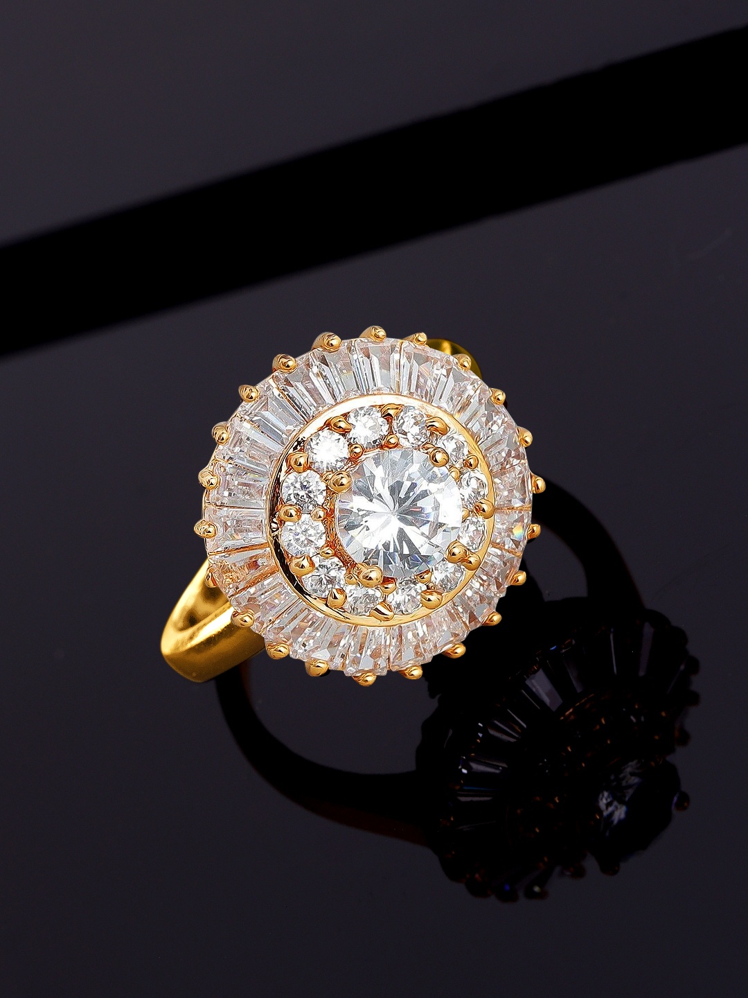 

Rubans Gold-Plated White American Diamond-Studded Handcrafted Adjustable Finger Ring