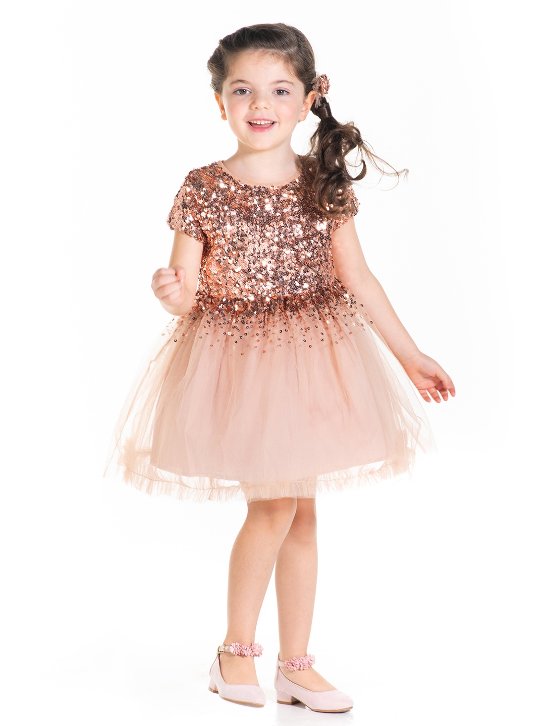 

Cherry Crumble Girls Embellished Fit and Flare Dress & Bow Clip, Coral
