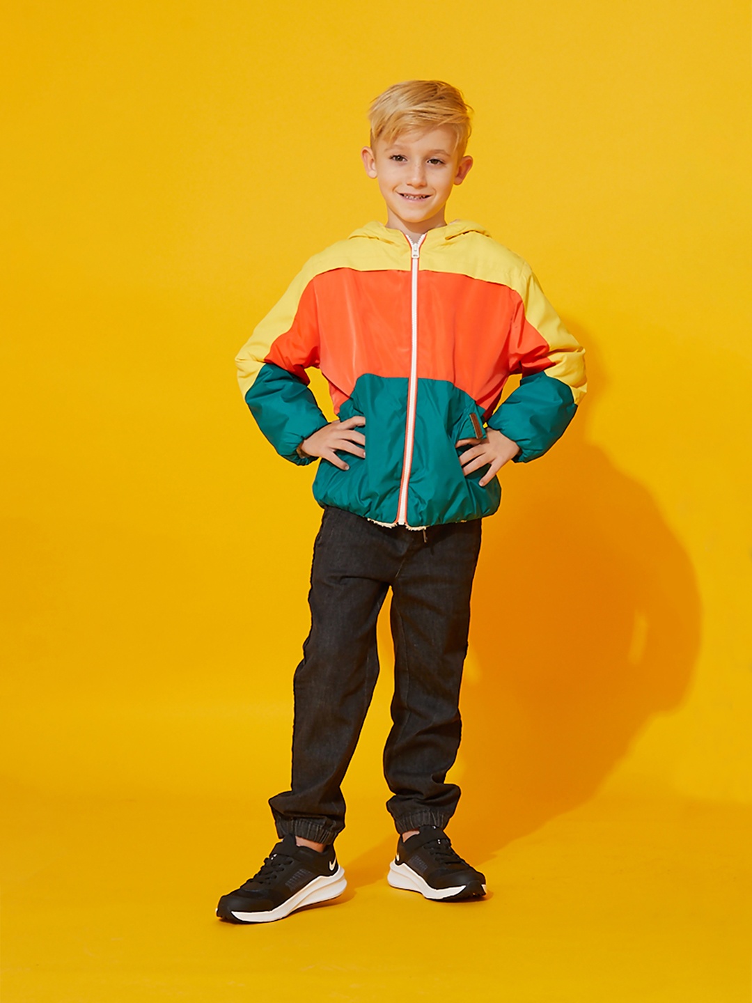 

Cherry Crumble Boys Multicolor Cut & Sew Vintage Puffer Hooded Jacket, Multi