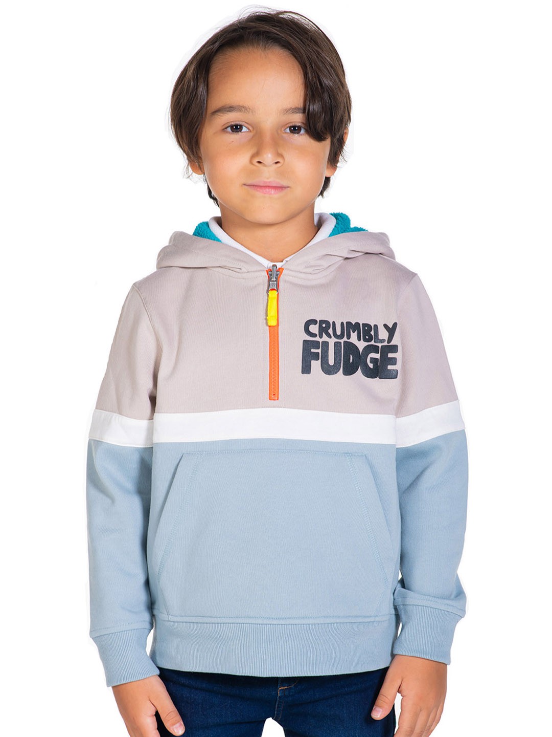 

Cherry Crumble Boys Grey & Pink Colourblocked Hooded Sweatshirt