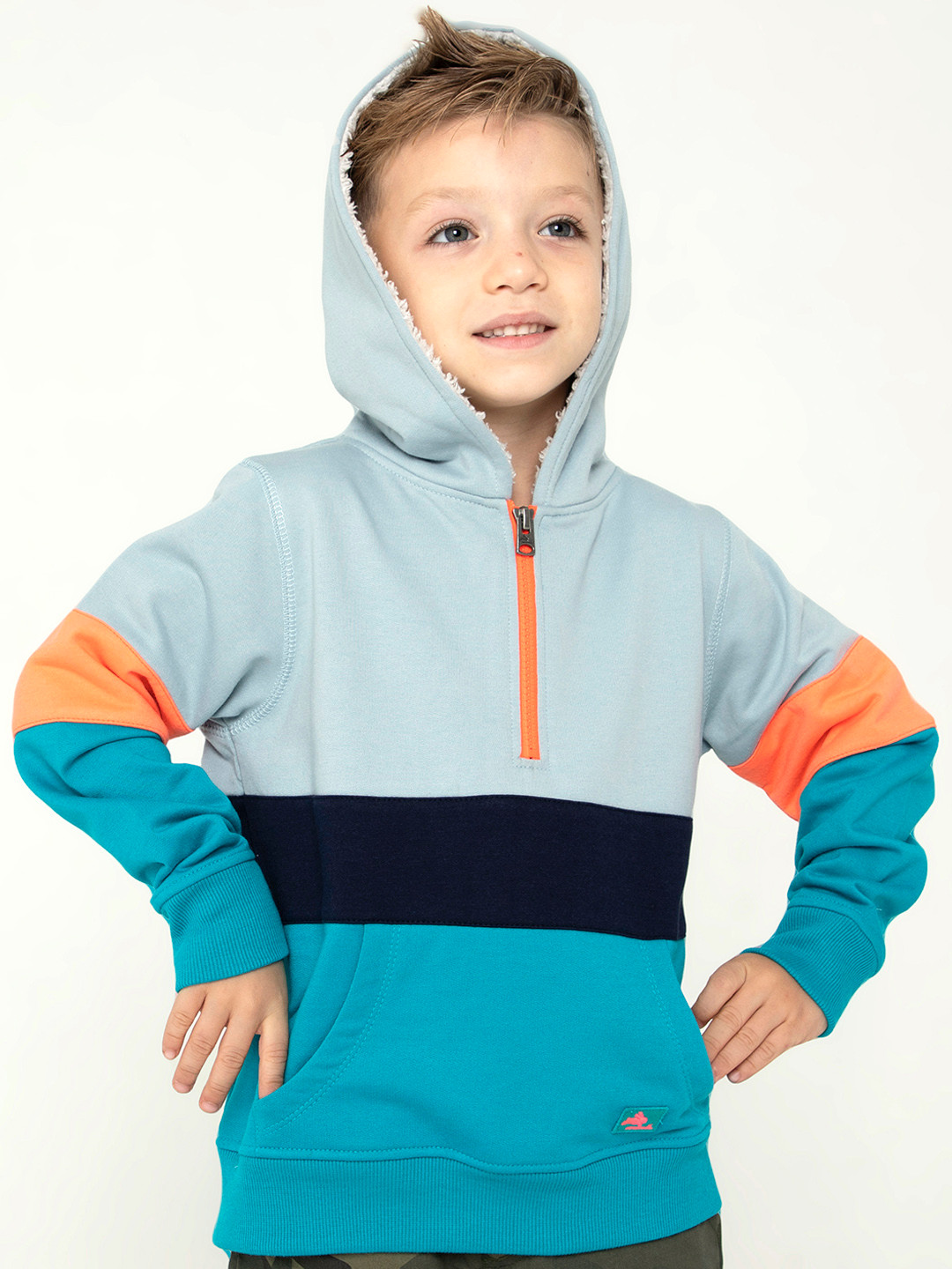 

Cherry Crumble Boys and Girls Multicolor Cut & Sew French Colorblock Hoodie Sweatshirt, Blue