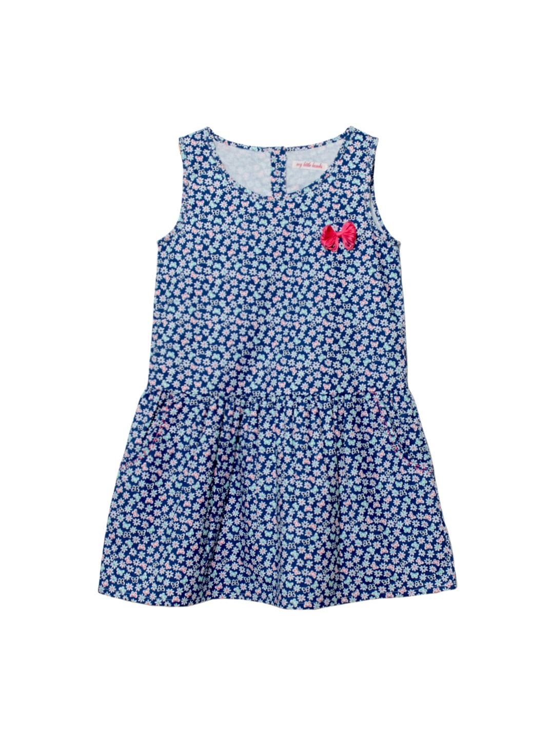 

My Little Lambs Girls Blue Floral Print A-Line Dress
