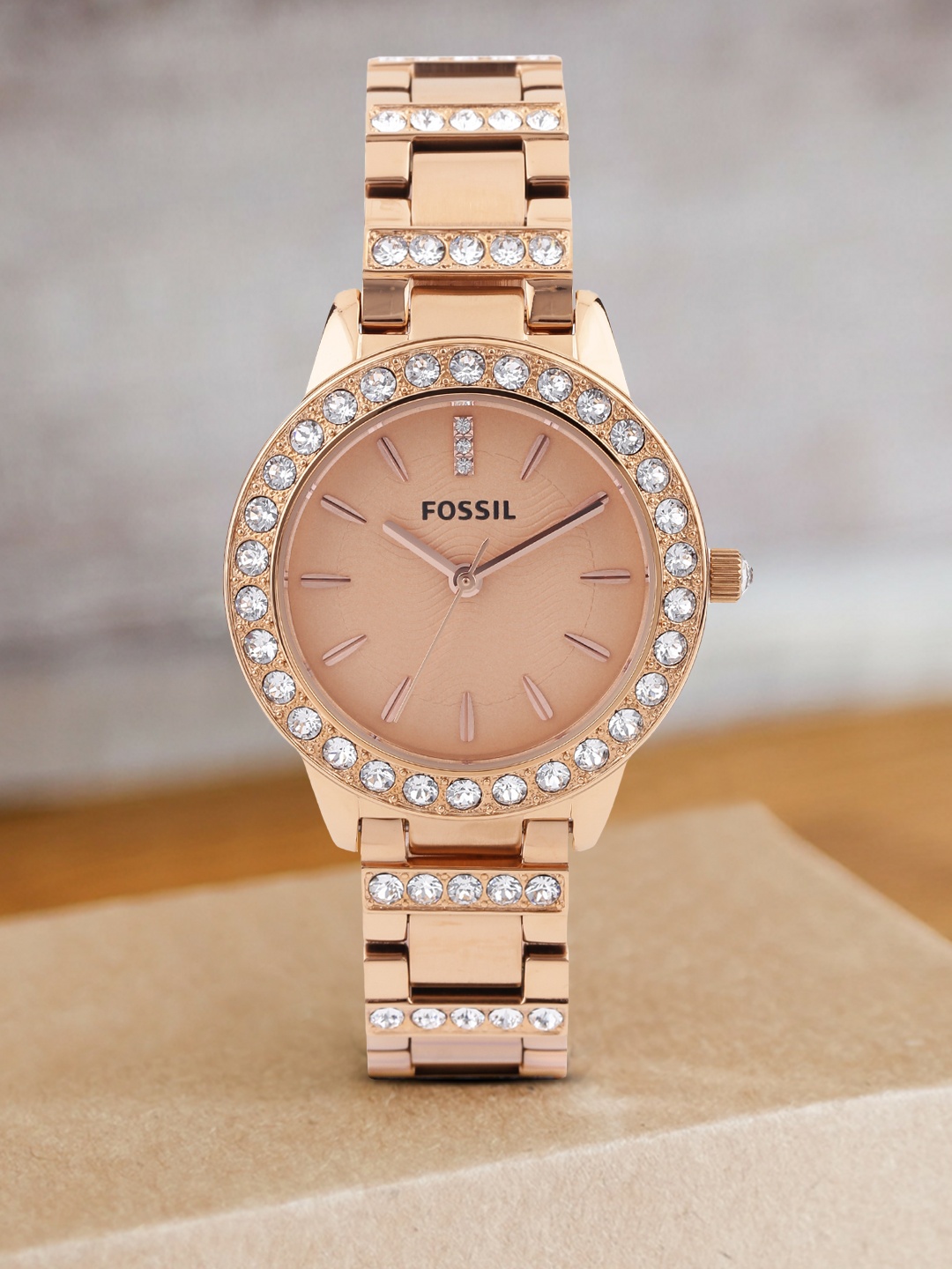 

Fossil Women Beige Stone-Studded Dial Watch ES3020I