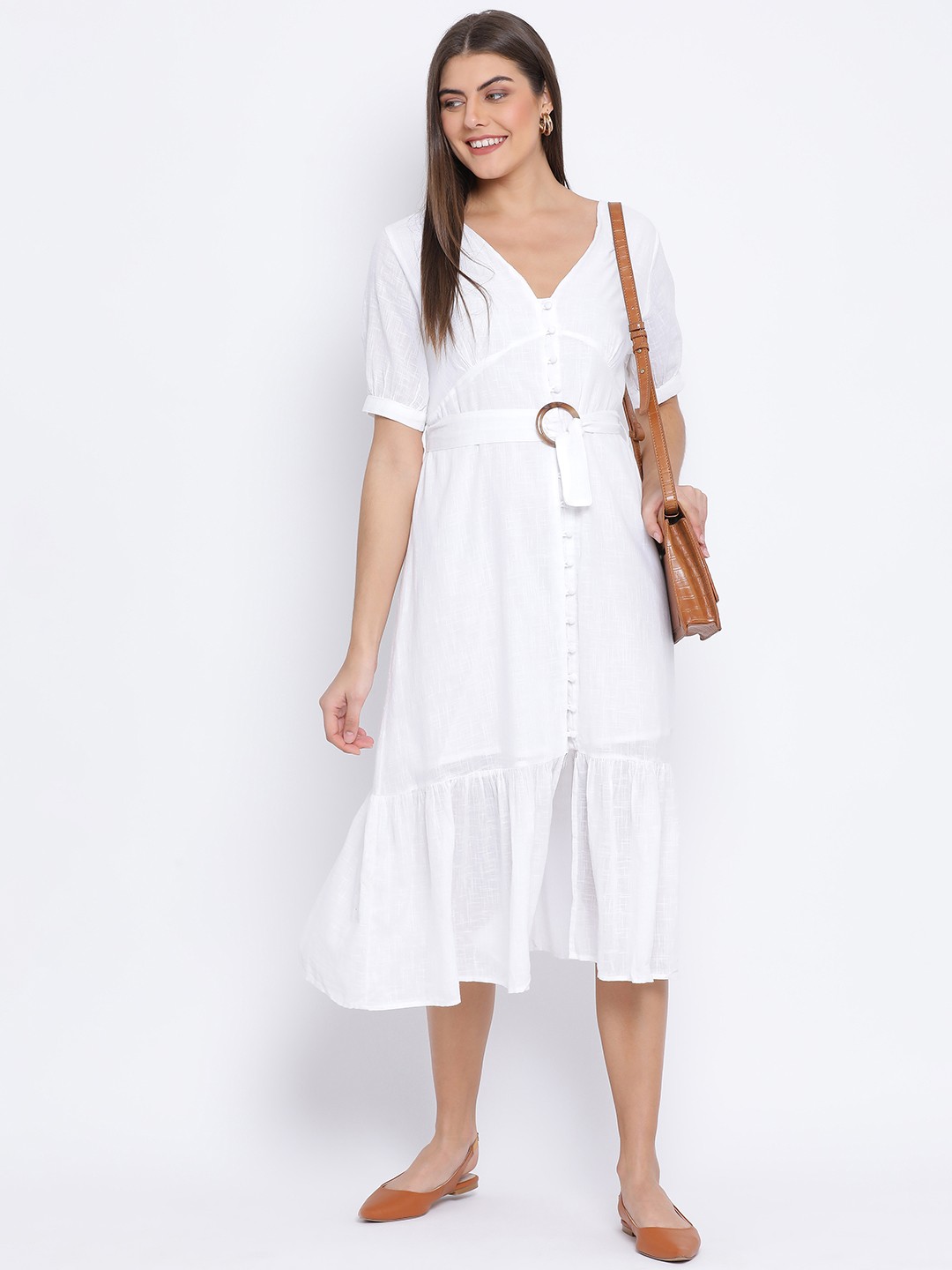 

Oxolloxo Women White Solid Wrap Dress