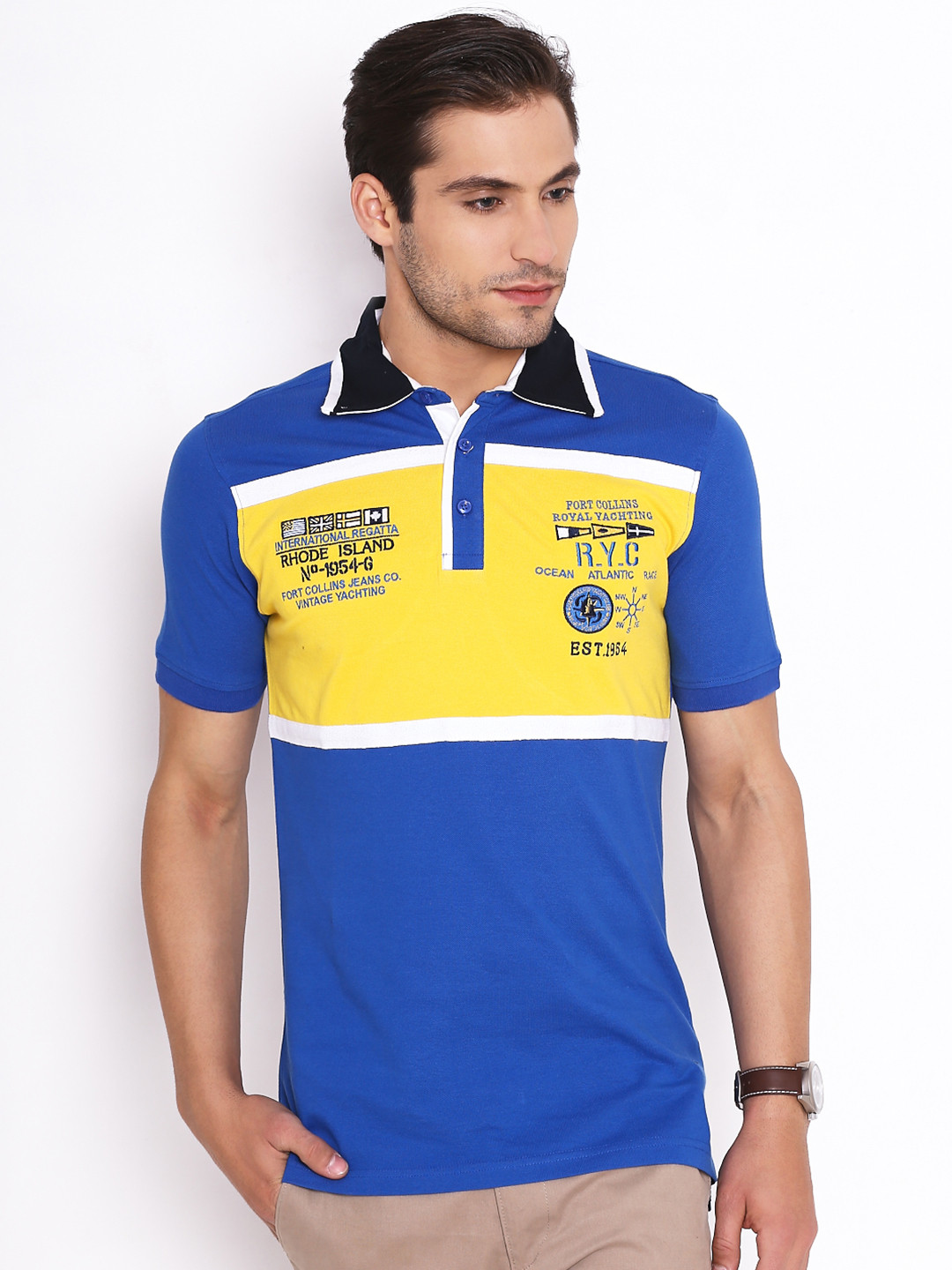 

Fort Collins Blue Yellow Polo Pure Cotton T-shirt