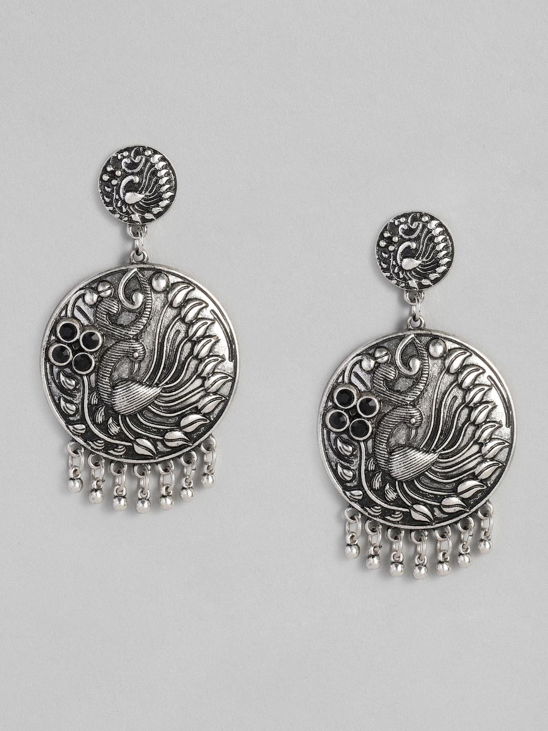

Anouk Oxidized Silver-Plated Circular Drop Earrings