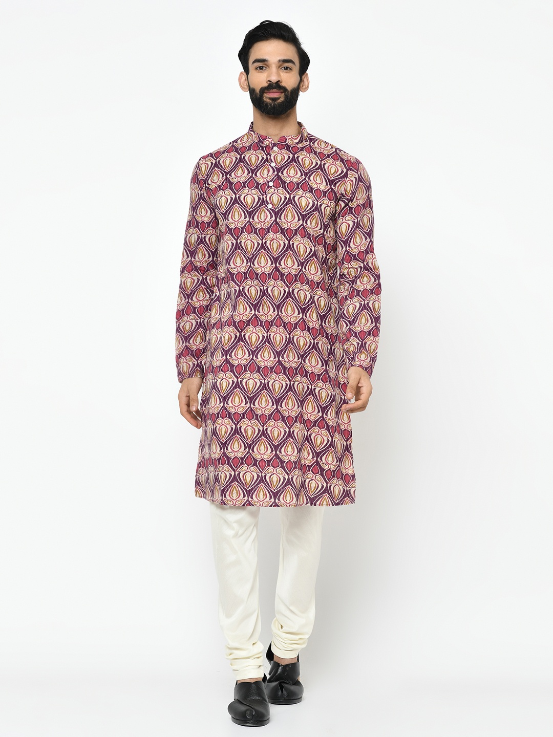 

KISAH Mandarin Cllar Ethnic Motifs Printed Kurta with Churidar, Pink