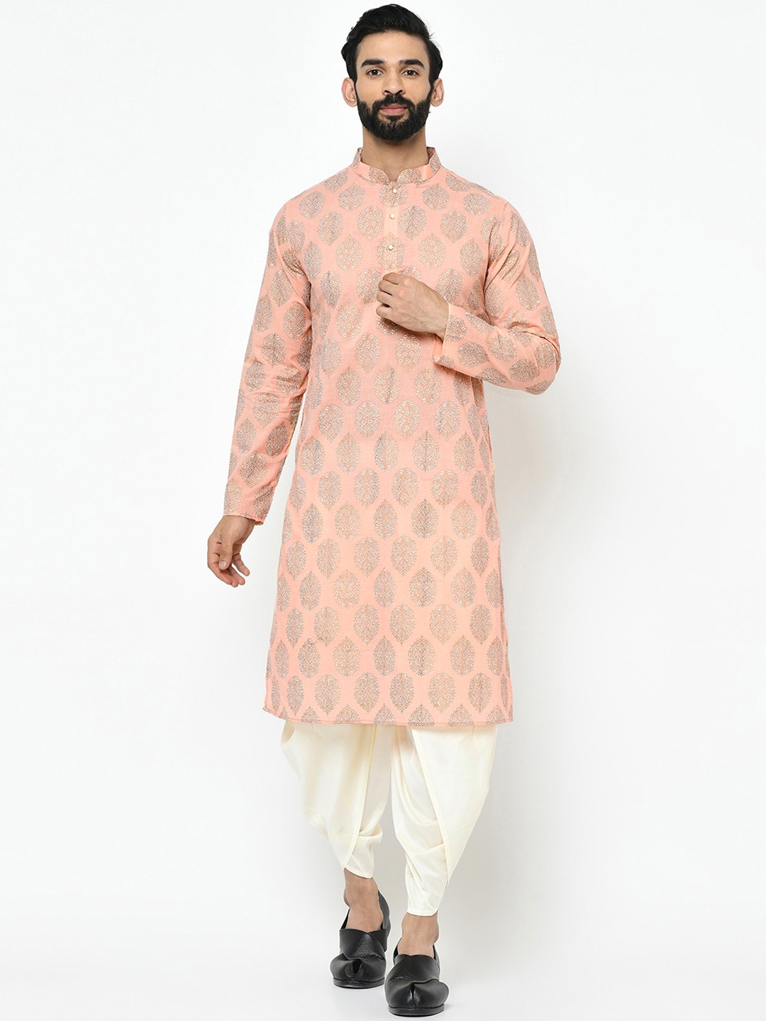 

KISAH Men Pink & White Printed Kurta with Dhoti Pants