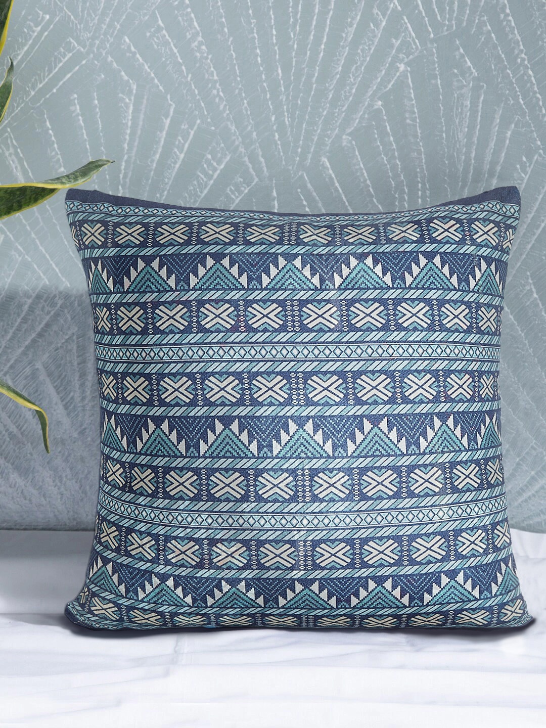 

PETAL HOME Single Geometric Square Cushion Cover, Navy blue