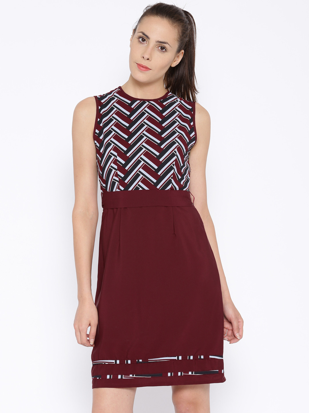 

Tokyo Talkies Maroon Printed A-Line Dress