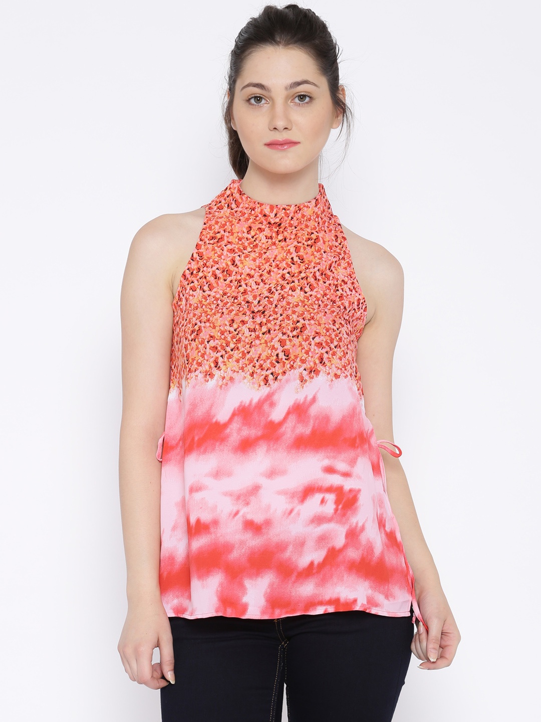 

Tokyo Talkies Coral Pink Printed Top