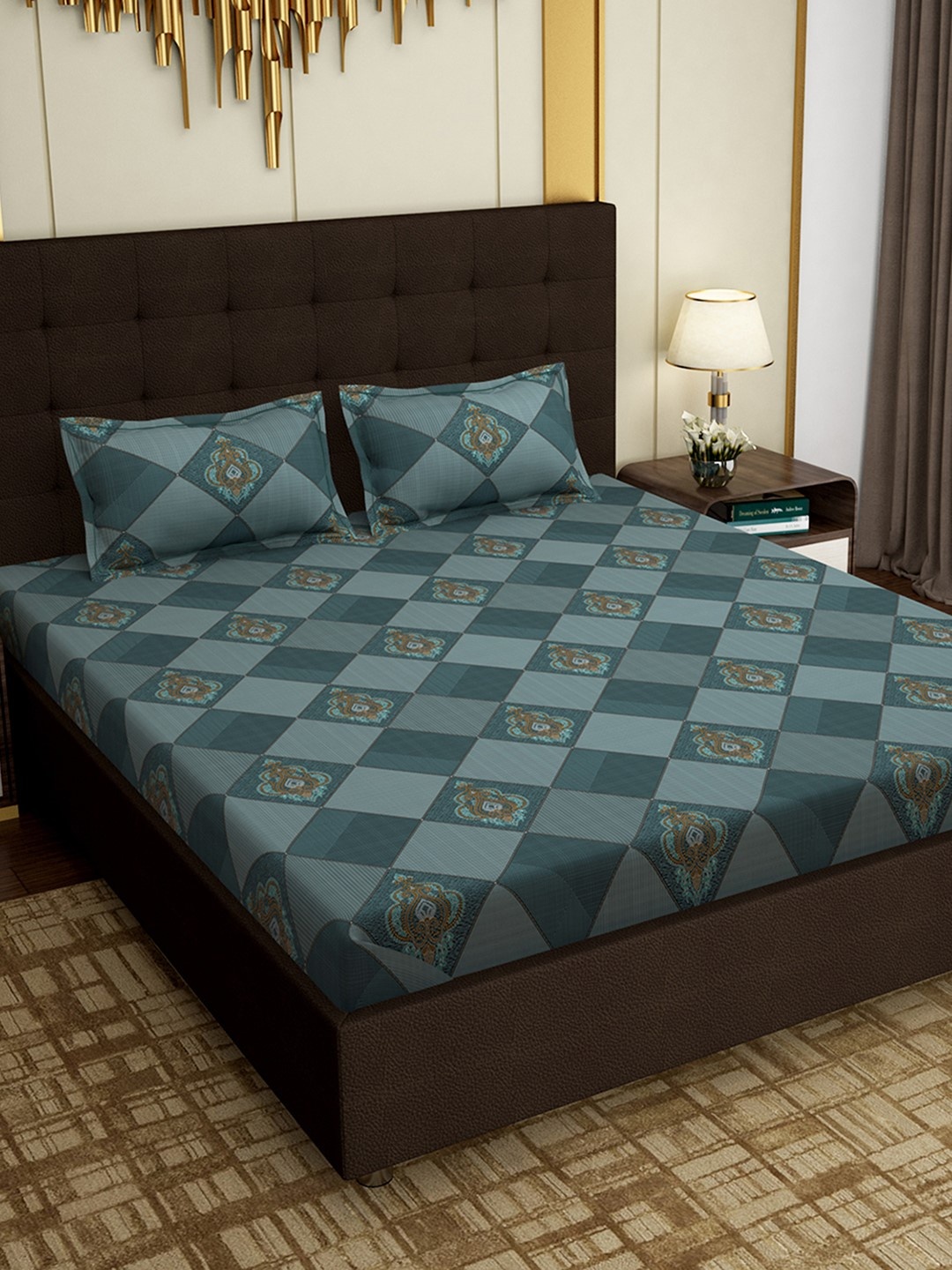 

PAVO Green Abstract 300 TC Cotton 1 King Bedsheet with 2 Pillow Covers