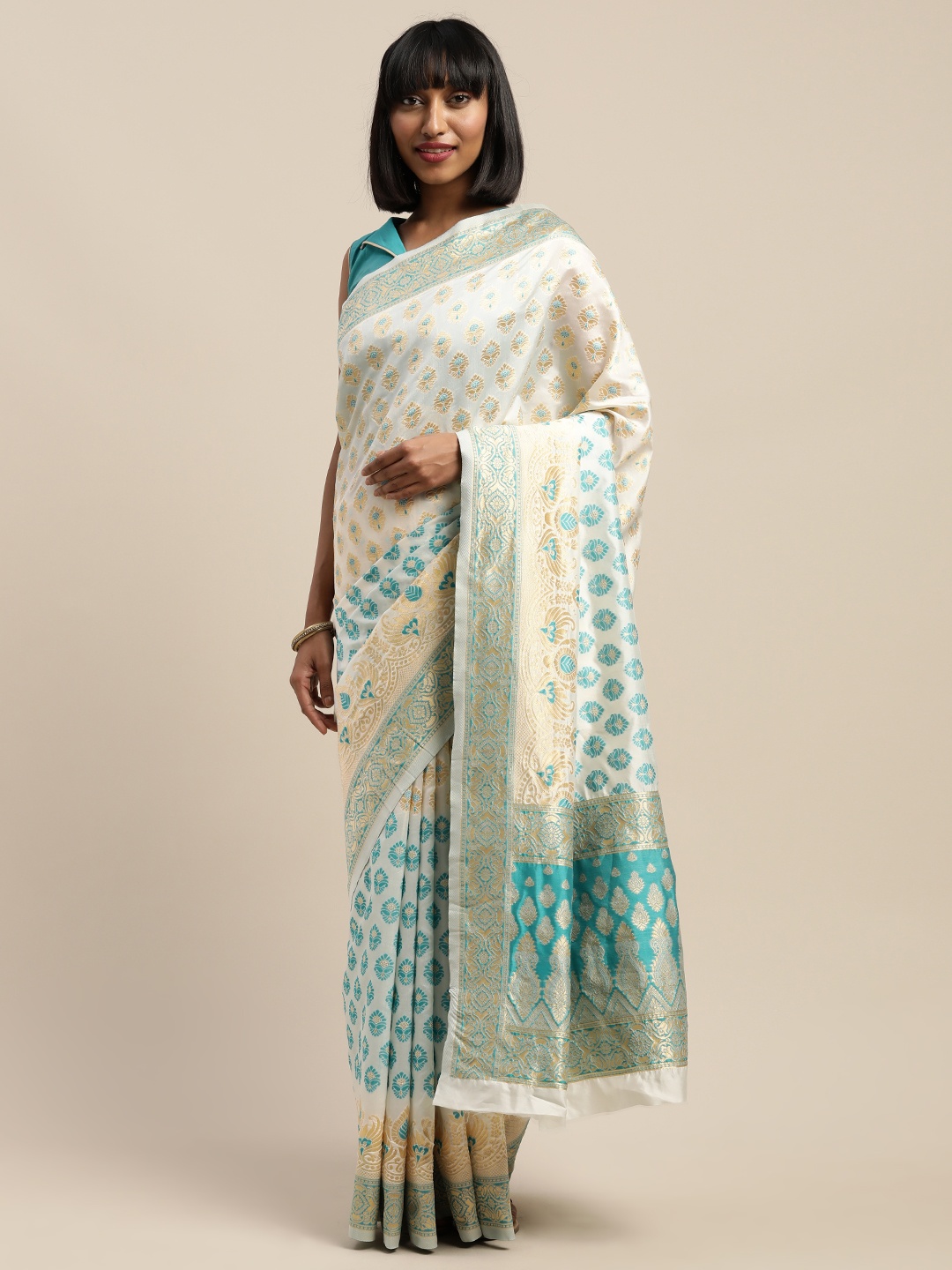 

SHAVYA Blue & Off-White Art Silk Woven Design Saree
