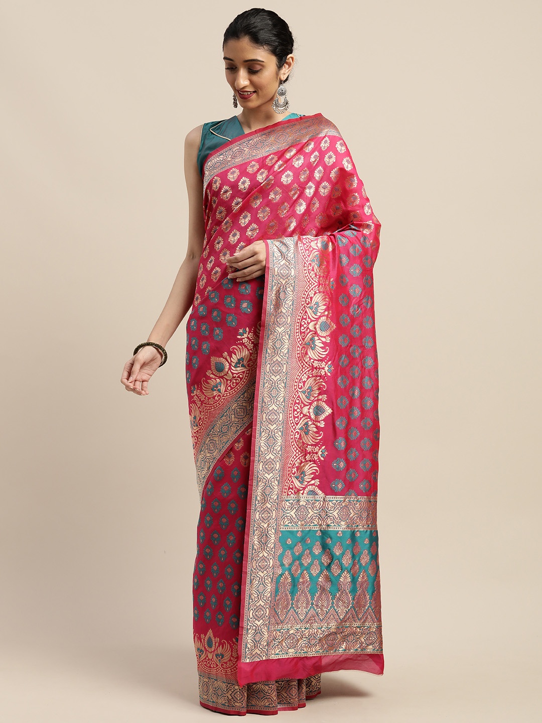 

SHAVYA Pink Woven Design Art Silk Saree