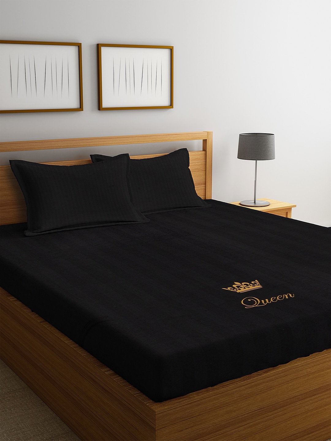 

DECOREALM Black Solid 300 TC Cotton 1 King Bedsheet with 2 Pillow Covers
