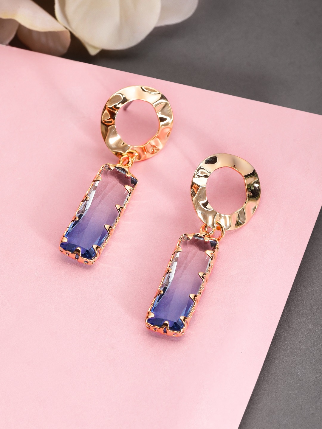 

TOKYO TALKIES X rubans FASHION ACCESSORIES Gold-Plated & Blue Geometric Drop Earrings