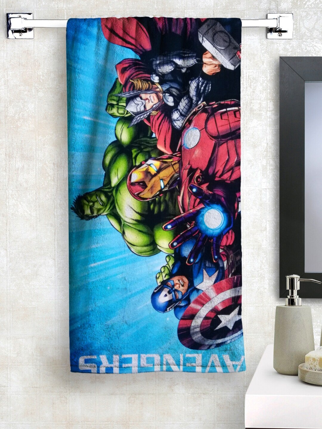 

Athom Trendz Marvel Kids Blue & Red Avengers Printed 350 GSM Bath Towel