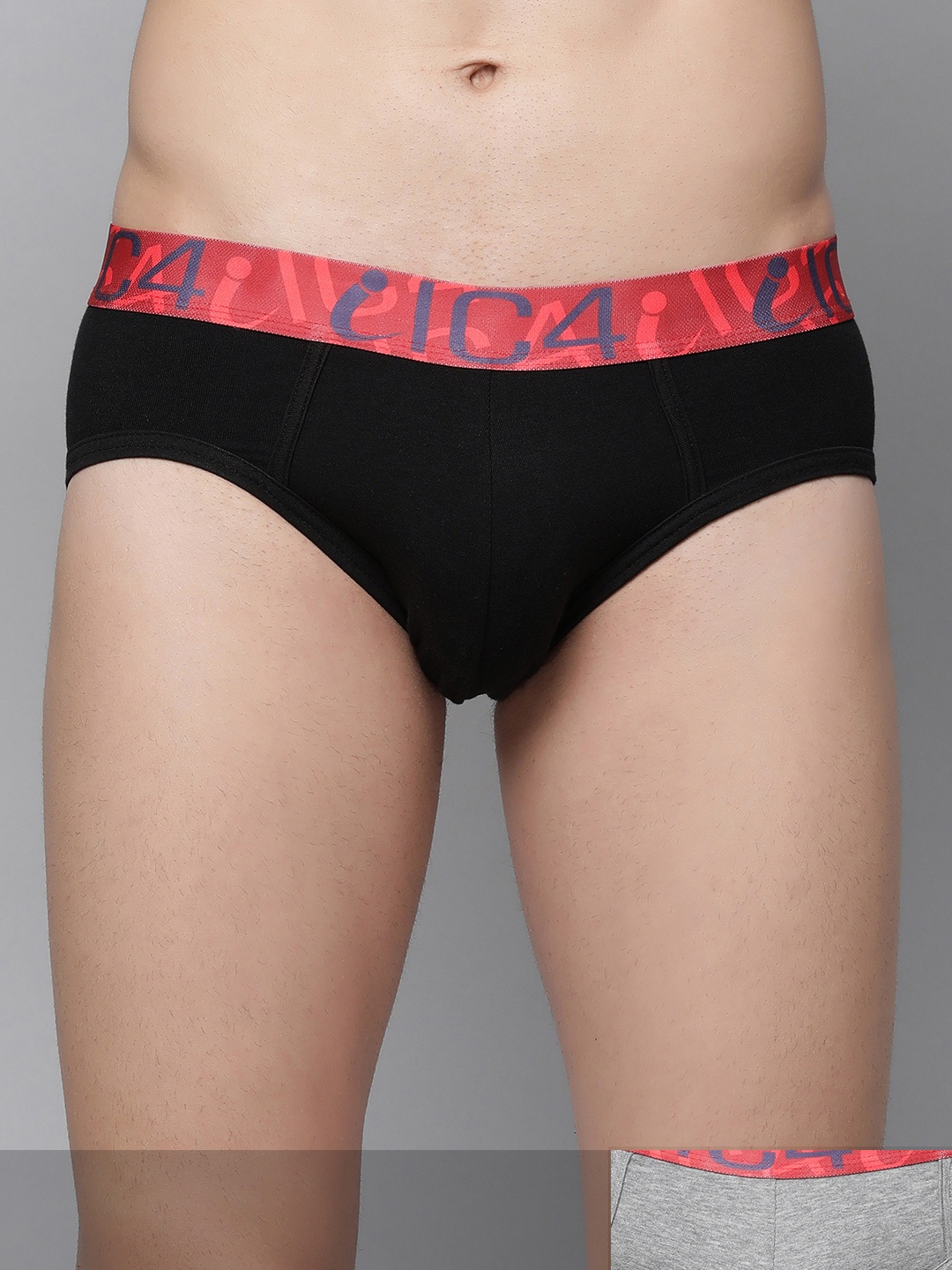 

IC4 Men Pack Of 2 Solid Knitted Basic Briefs 0B-G209P2, Grey