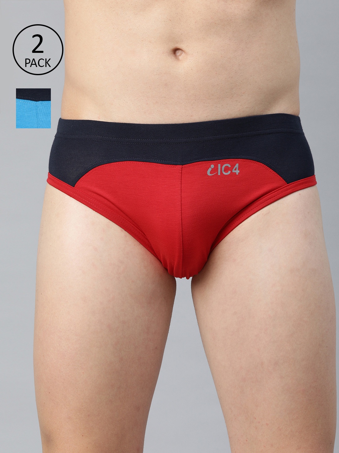 

IC4 Men Pack Of 2 Assorted Colourblocked Knitted Basic Flaunt Briefs 0NR-NT309P2, Red