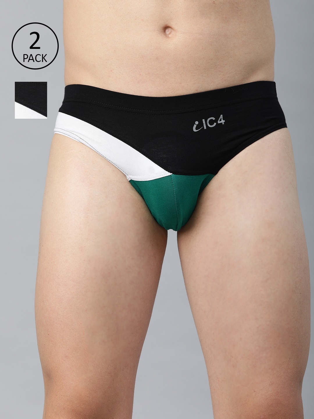 

IC4 Men Pack Of 2 Colourblocked Knitted Basic Briefs 0BR-BT319P2, Black