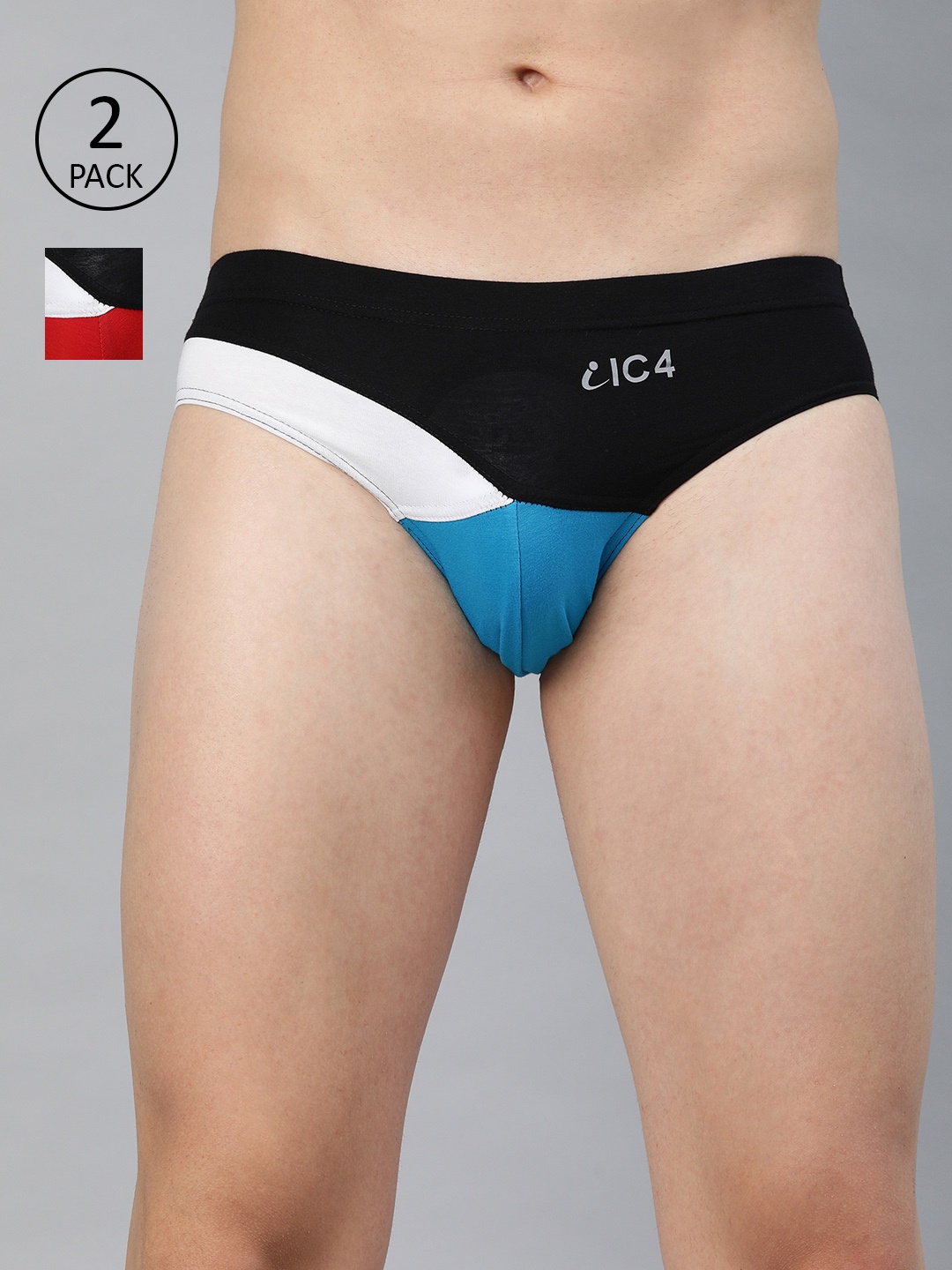 

IC4 Men Pack Of 2 Colourblocked Knitted Basic Briefs 0BR-BM319P2, Black