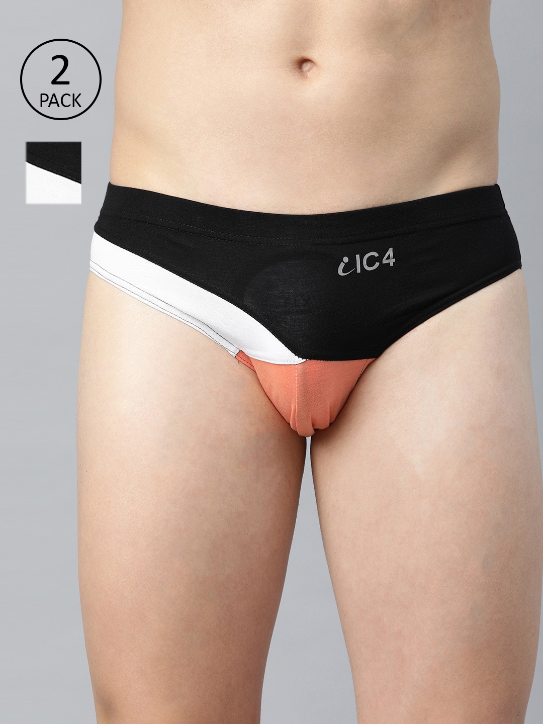 

IC4 Men Pack Of 2 Colourblocked Knitted Basic Briefs 0BC-BO319P2, Black