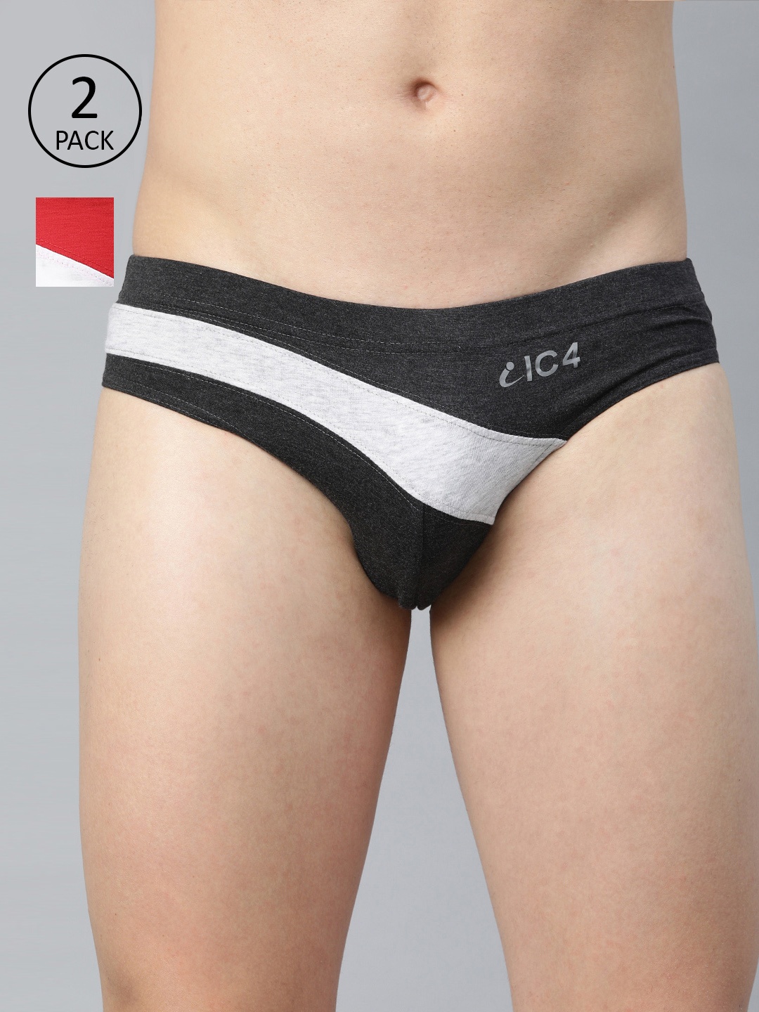 

IC4 Men Pack Of 2 Colourblocked Knitted Basic Vogue Briefs 0C-R265P2, Charcoal