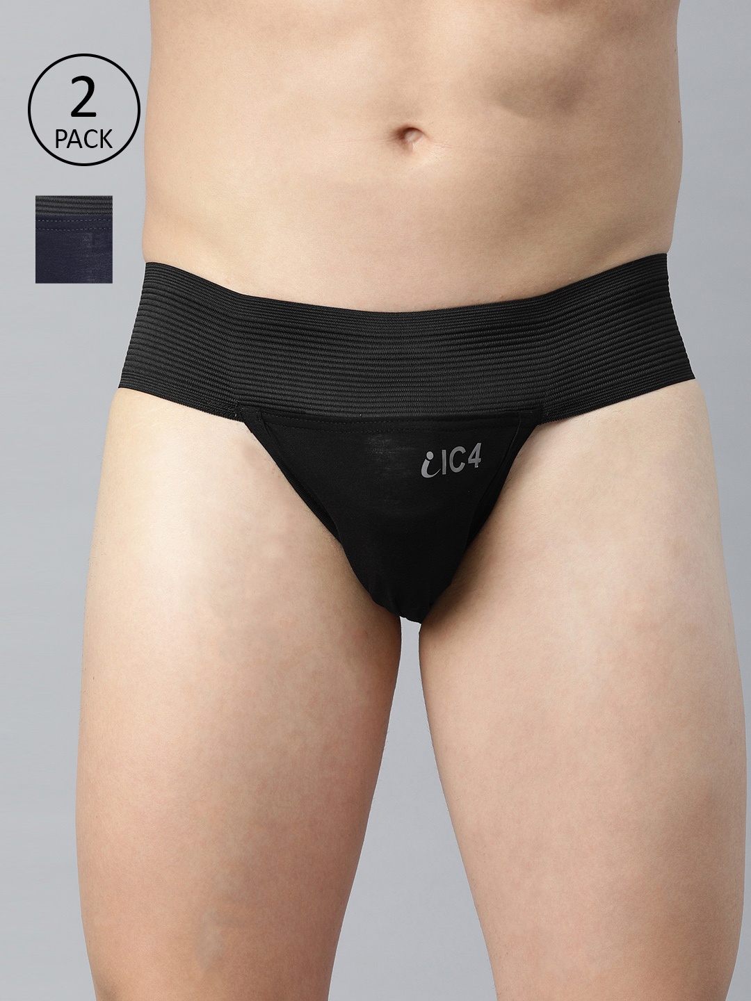 

IC4 Men Pack Of 2 Solid Knitted Gym Supporter Briefs 0B-RB201P2, Black