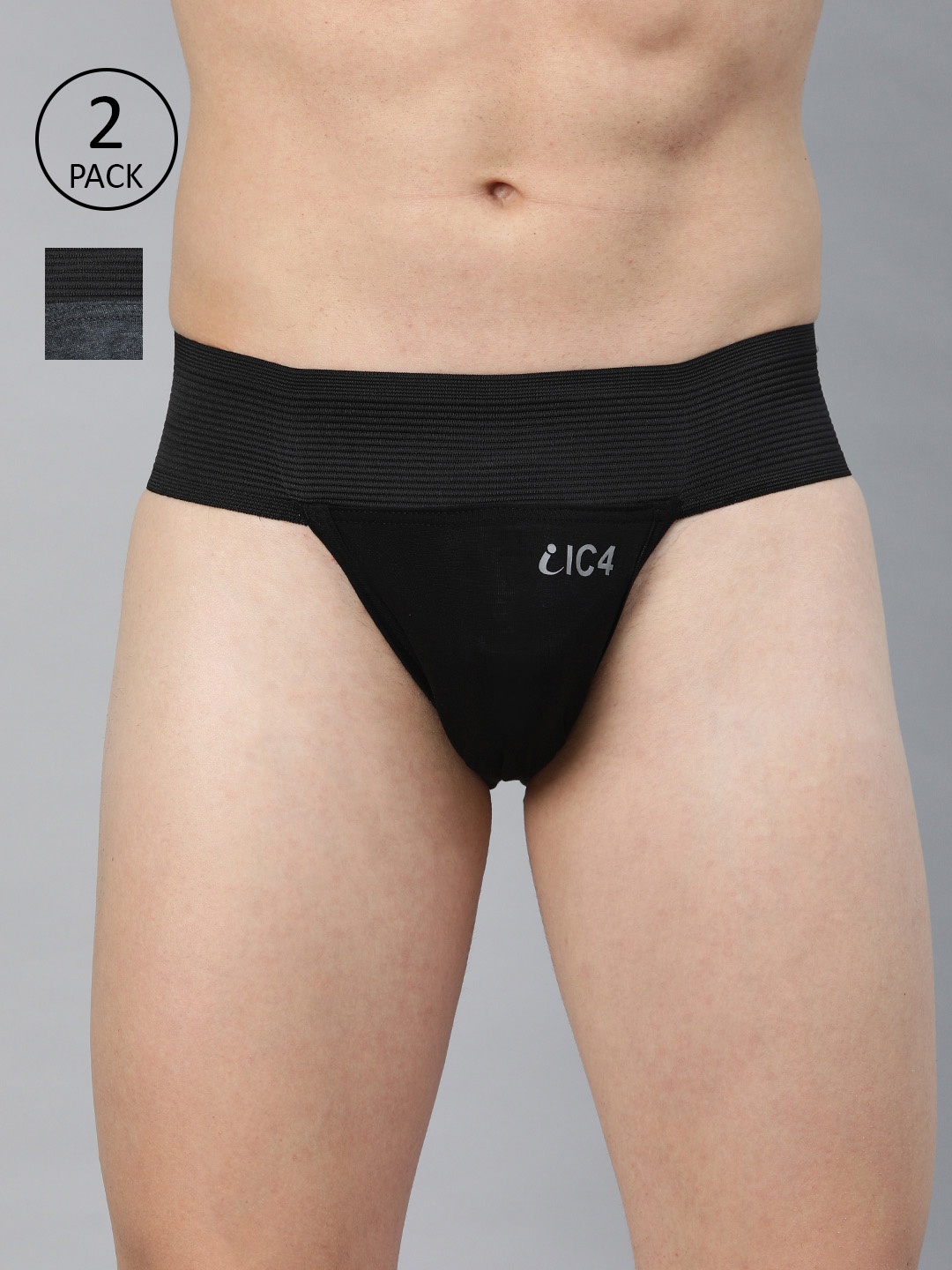 

IC4 Men Pack Of 2 Solid Knitted Gym Supporter Briefs 0B-C201P2, Black