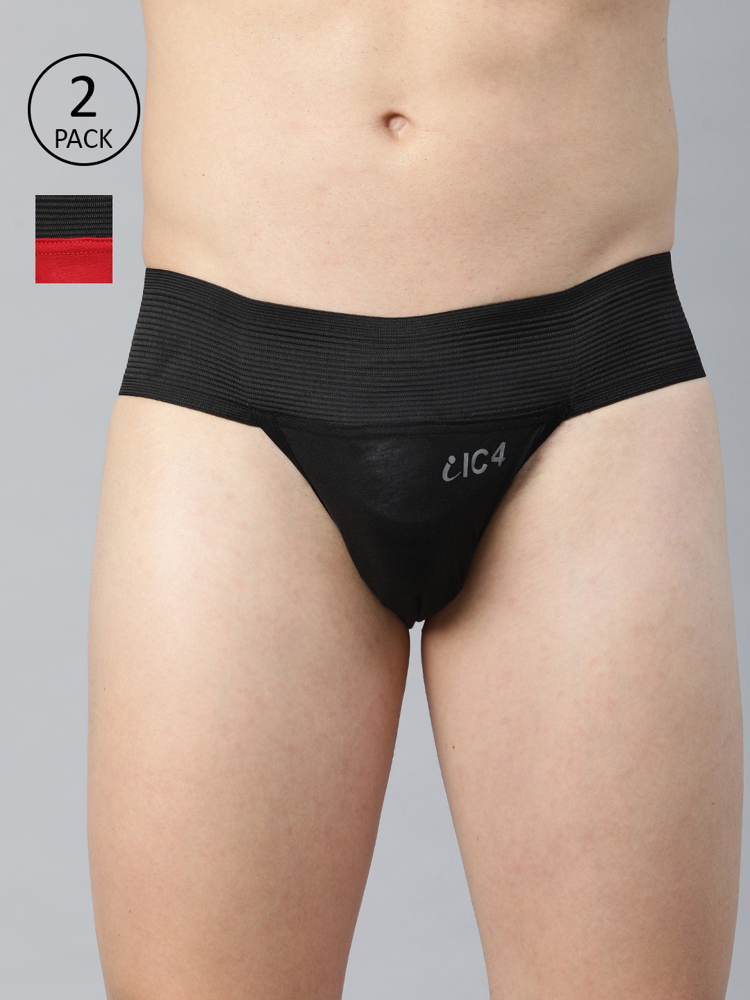 

IC4 Men Pack Of 2 Solid Knitted Gym Supporter Briefs 0B-R201P2, Black