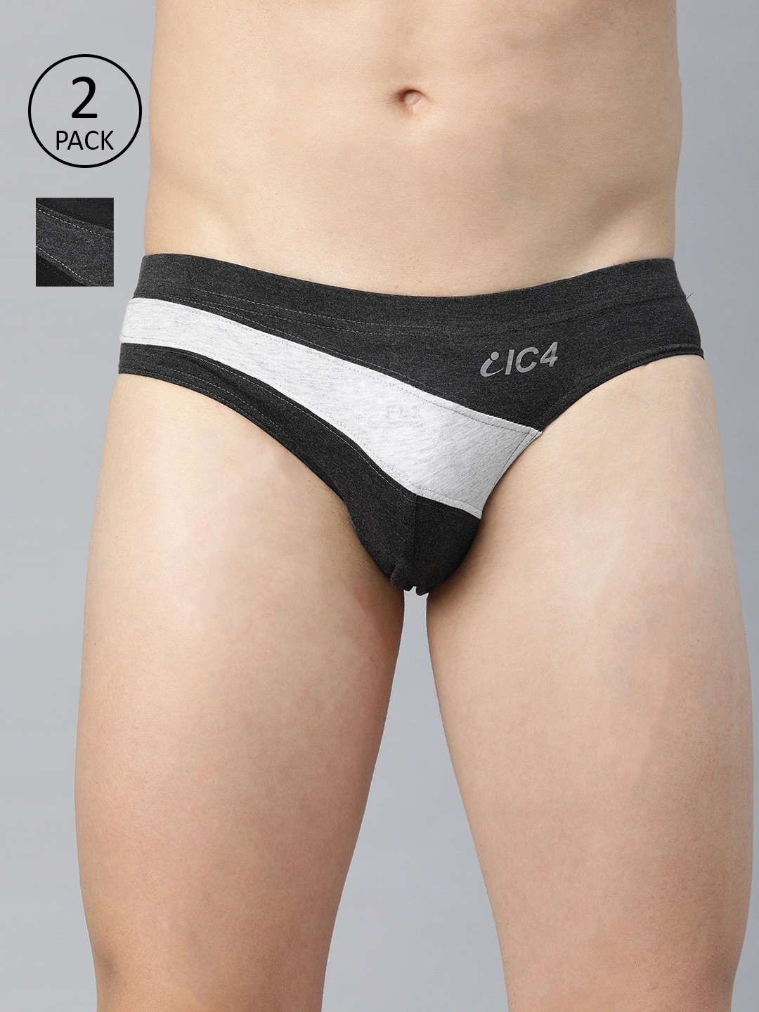 

IC4 Men Pack Of 2 Colourblocked Knitted Basic Briefs 0B-C265P2, Black