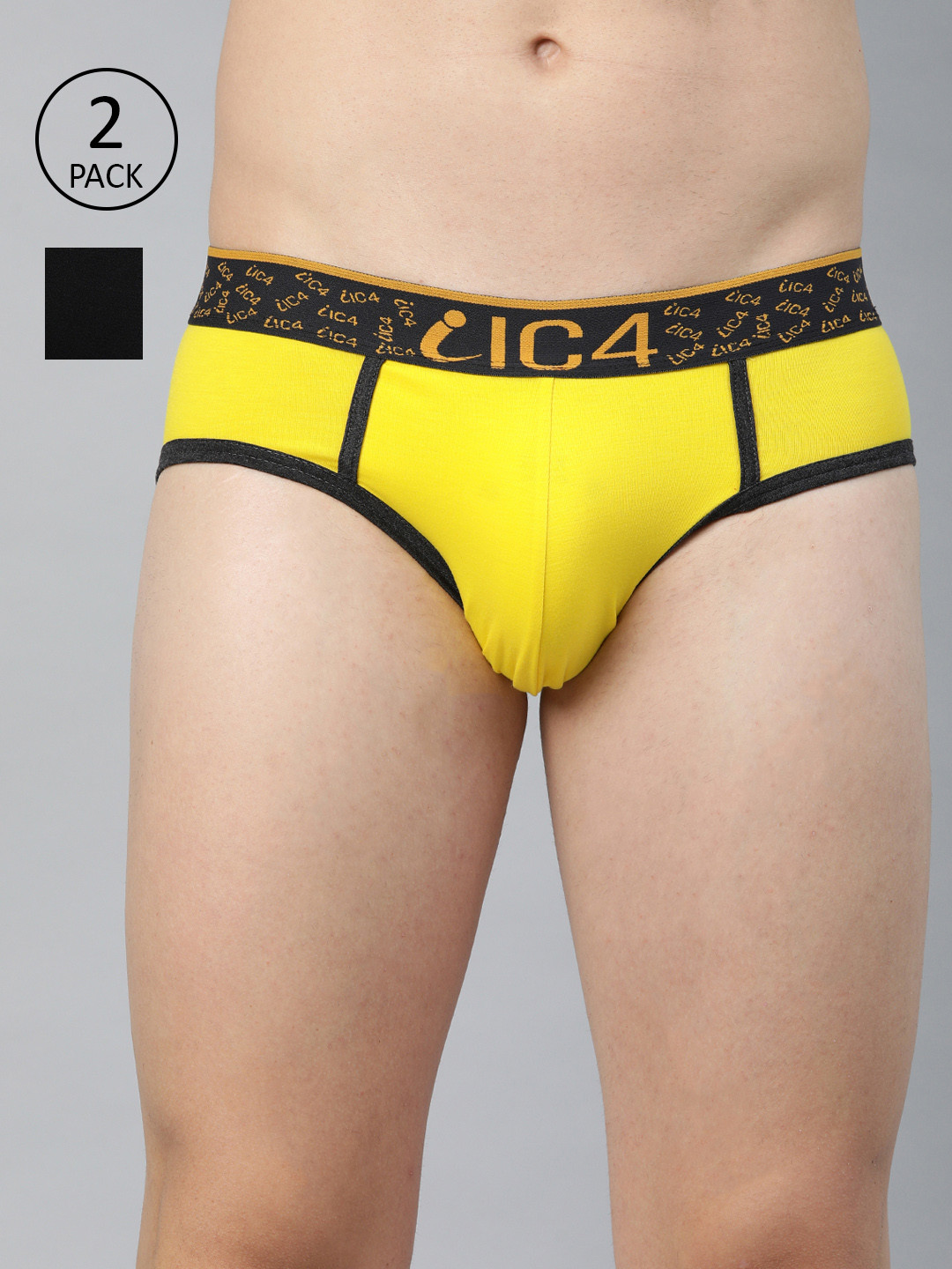 

IC4 Men Pack Of 2 Solid Knitted Basic Briefs 0BT-BY329P2, Yellow