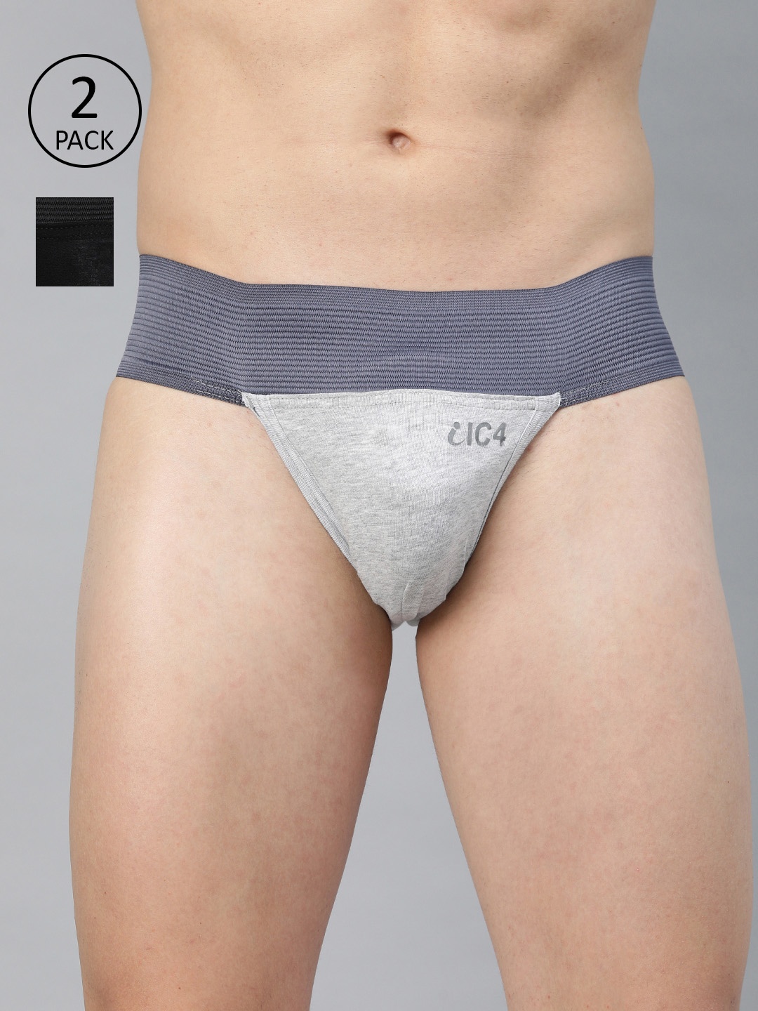 

IC4 Men Pack Of 2 Solid Knitted Gym Supporter Briefs 0B-C201P2, Grey