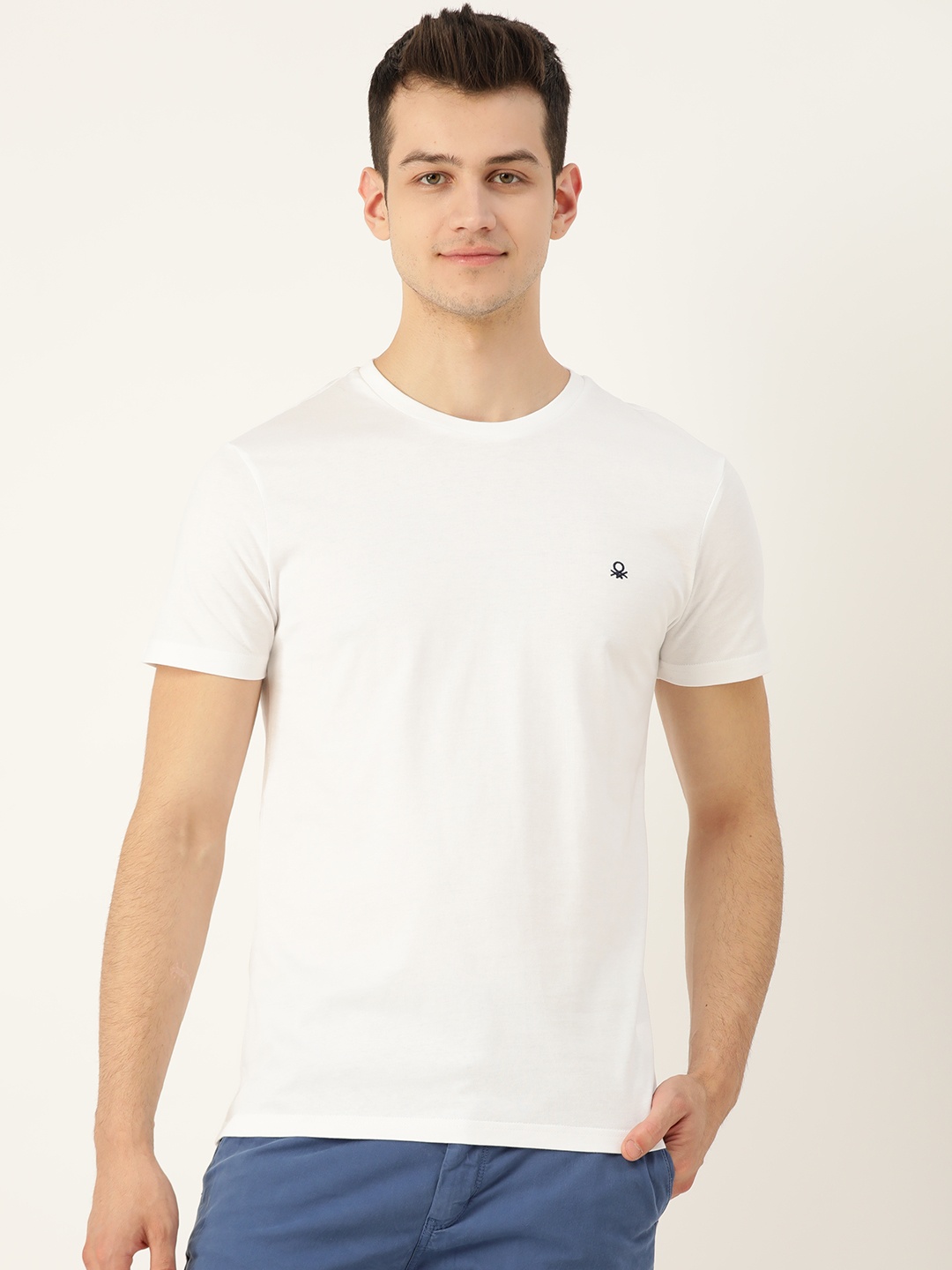 

United Colors of Benetton Men White Solid Round Neck T-shirt
