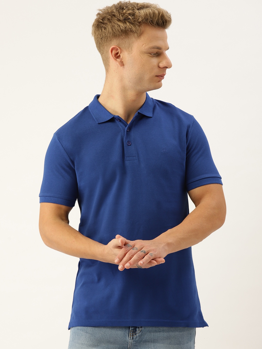 

United Colors of Benetton Men Blue Solid Polo Collar T-shirt
