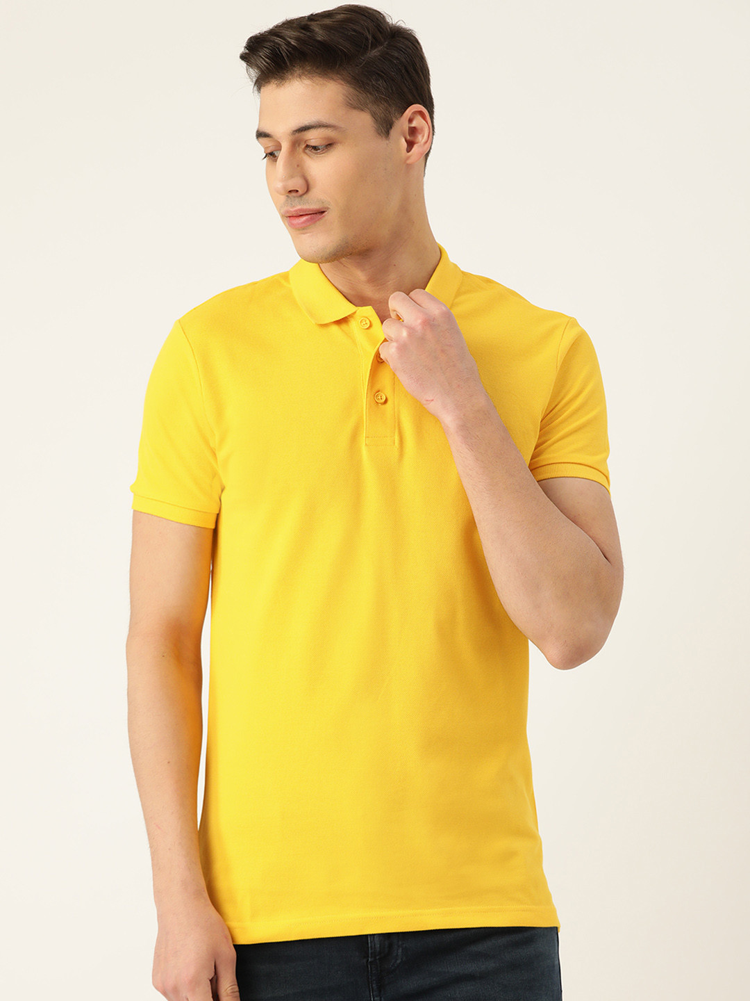 

United Colors of Benetton Men Yellow Slim Fit Solid Polo Collar T-shirt