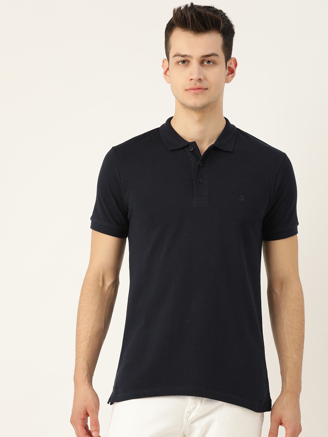 

United Colors of Benetton Men Navy Blue Slim Fit Solid Polo Collar T-shirt