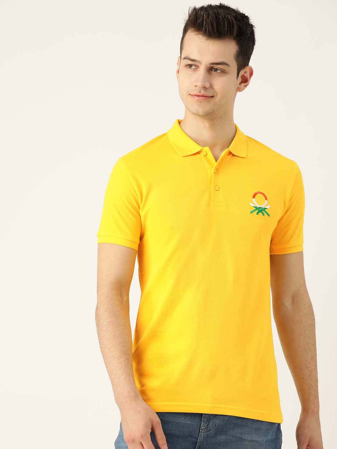 

United Colors of Benetton Men Yellow Solid Polo Collar T-shirt