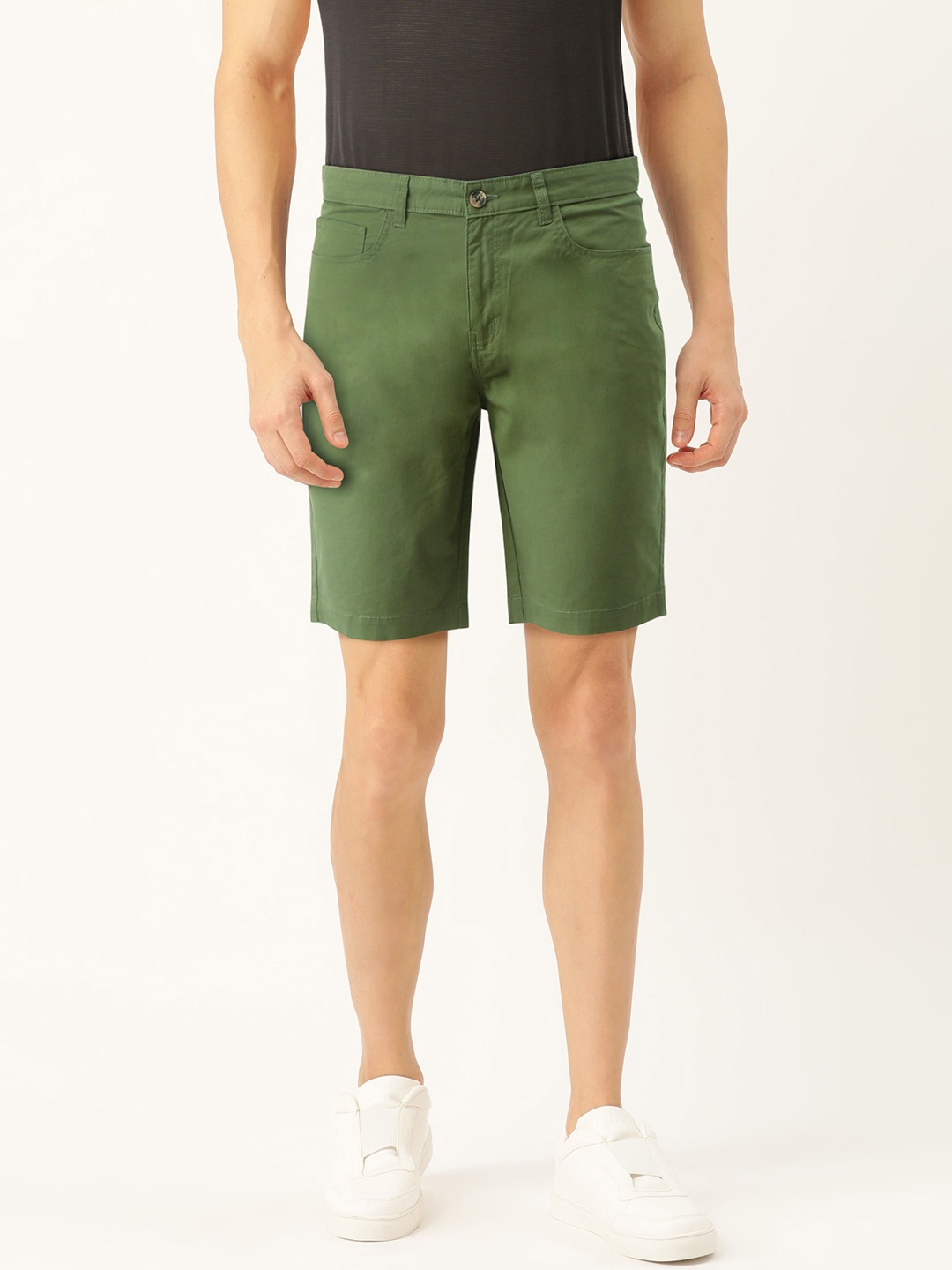 

United Colors of Benetton Men Olive Green Twill Weave Solid Slim Fit Chino Shorts
