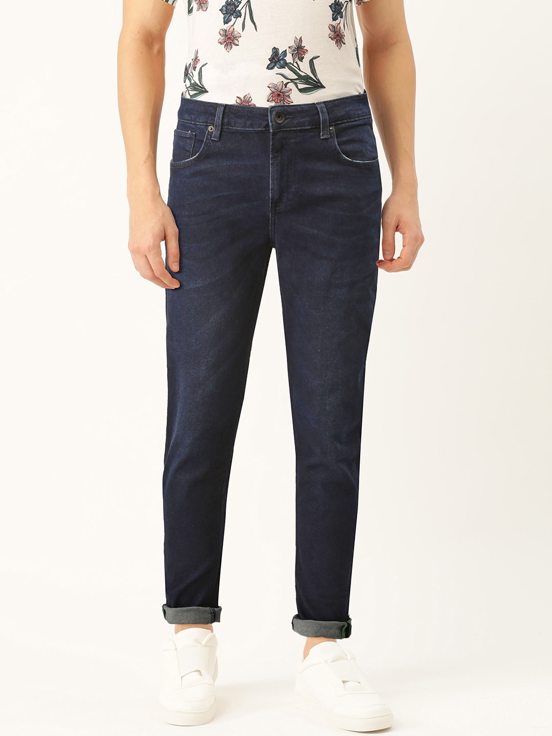 United Colors of Benetton Men Navy Blue Carrot Slim Fit Clean Look Stretchable Jeans