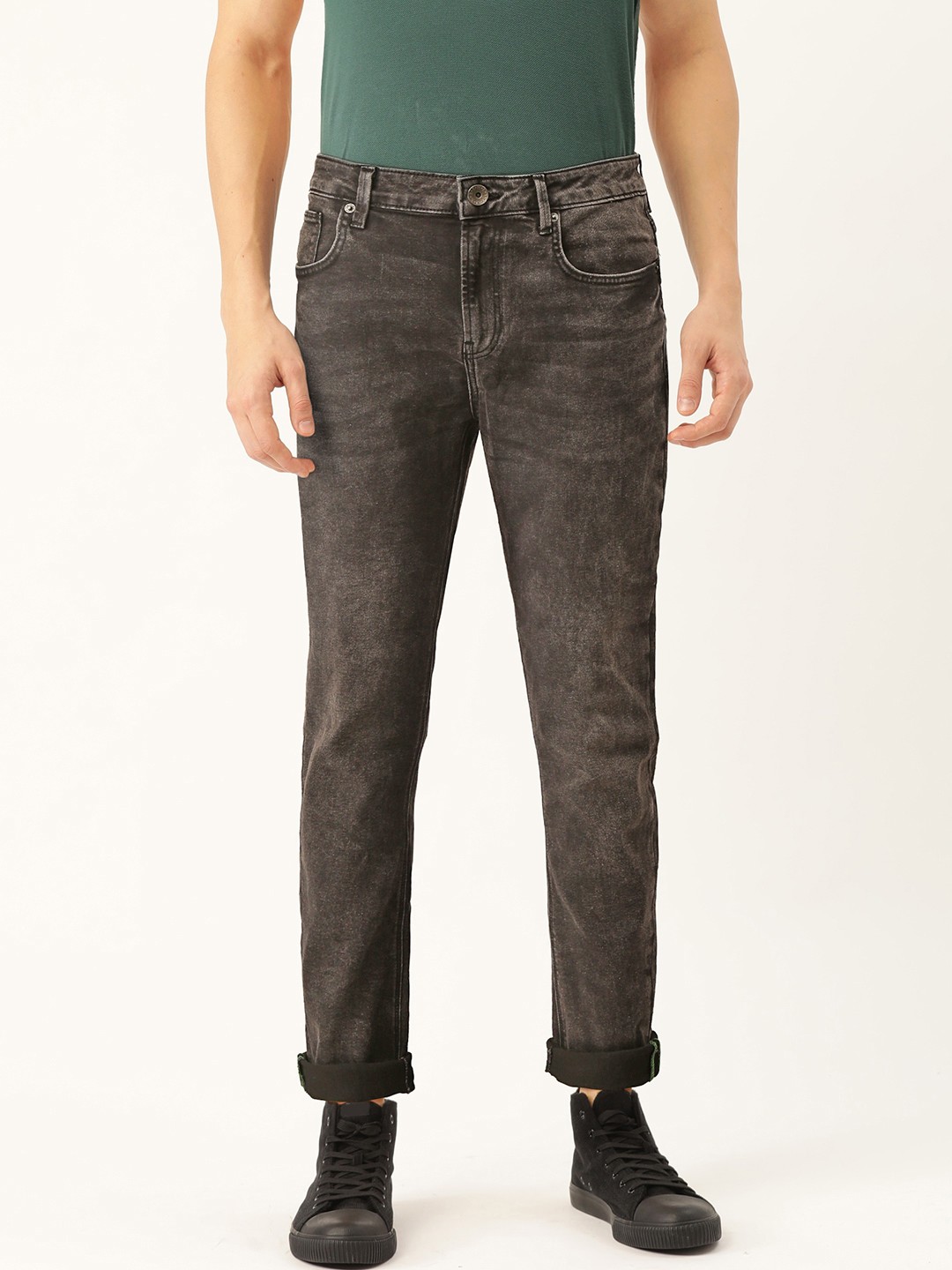 

United Colors of Benetton Men Black Carrot Fit Mid-Rise Clean Look Stretchable Jeans
