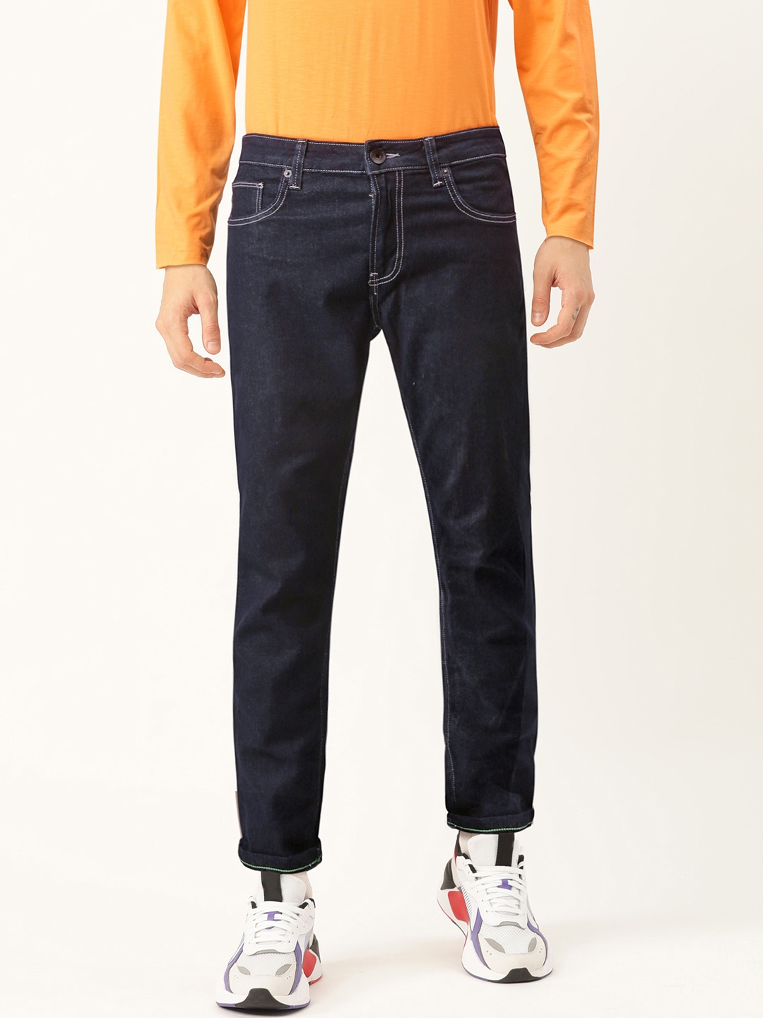 

United Colors of Benetton Men Navy Slim Tapered Fit Mid-Rise Clean Look Stretchable Jeans, Navy blue