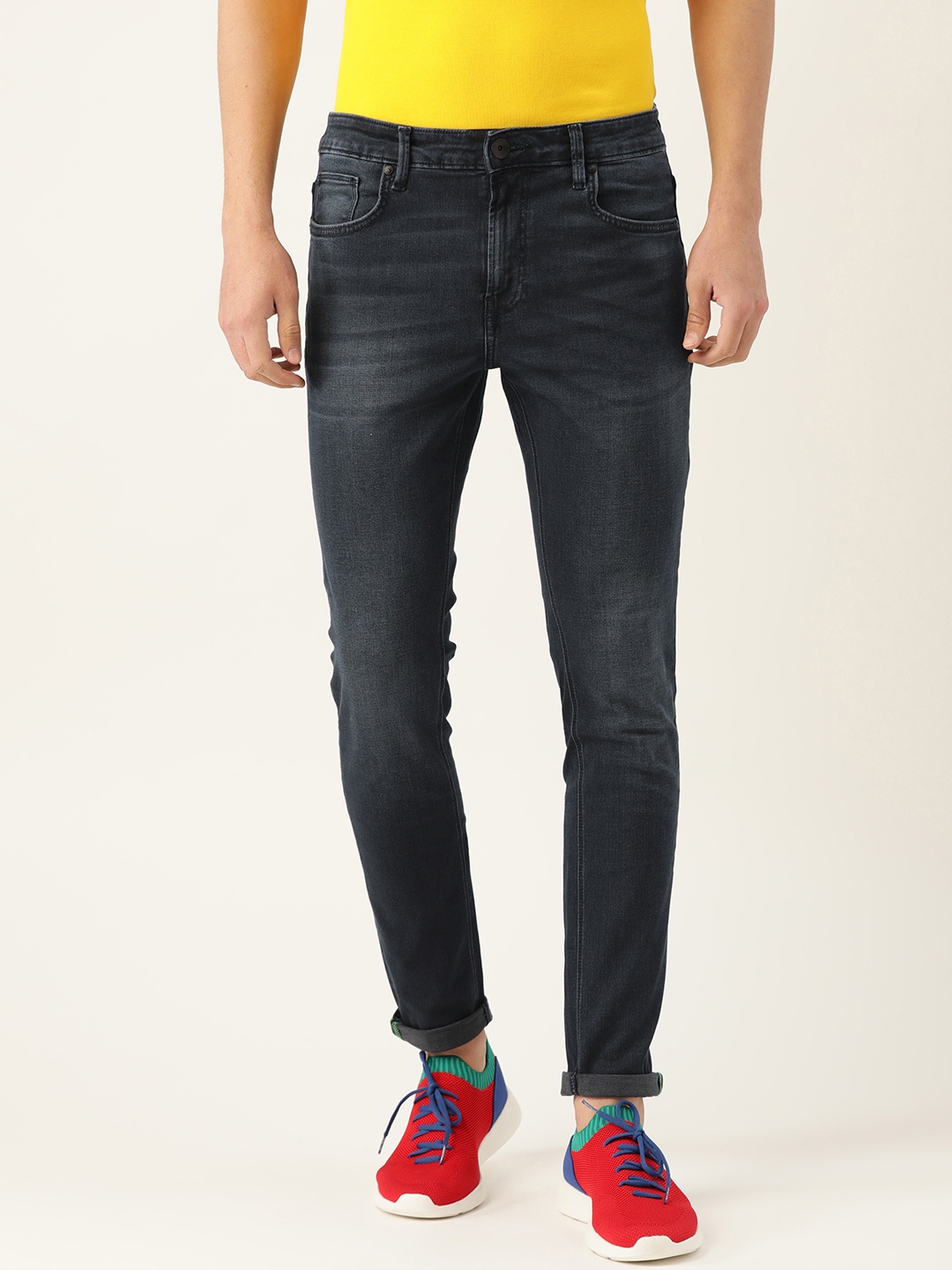 

United Colors of Benetton Men Navy Blue Skinny Fit Mid-Rise Clean Look Stretchable Jeans