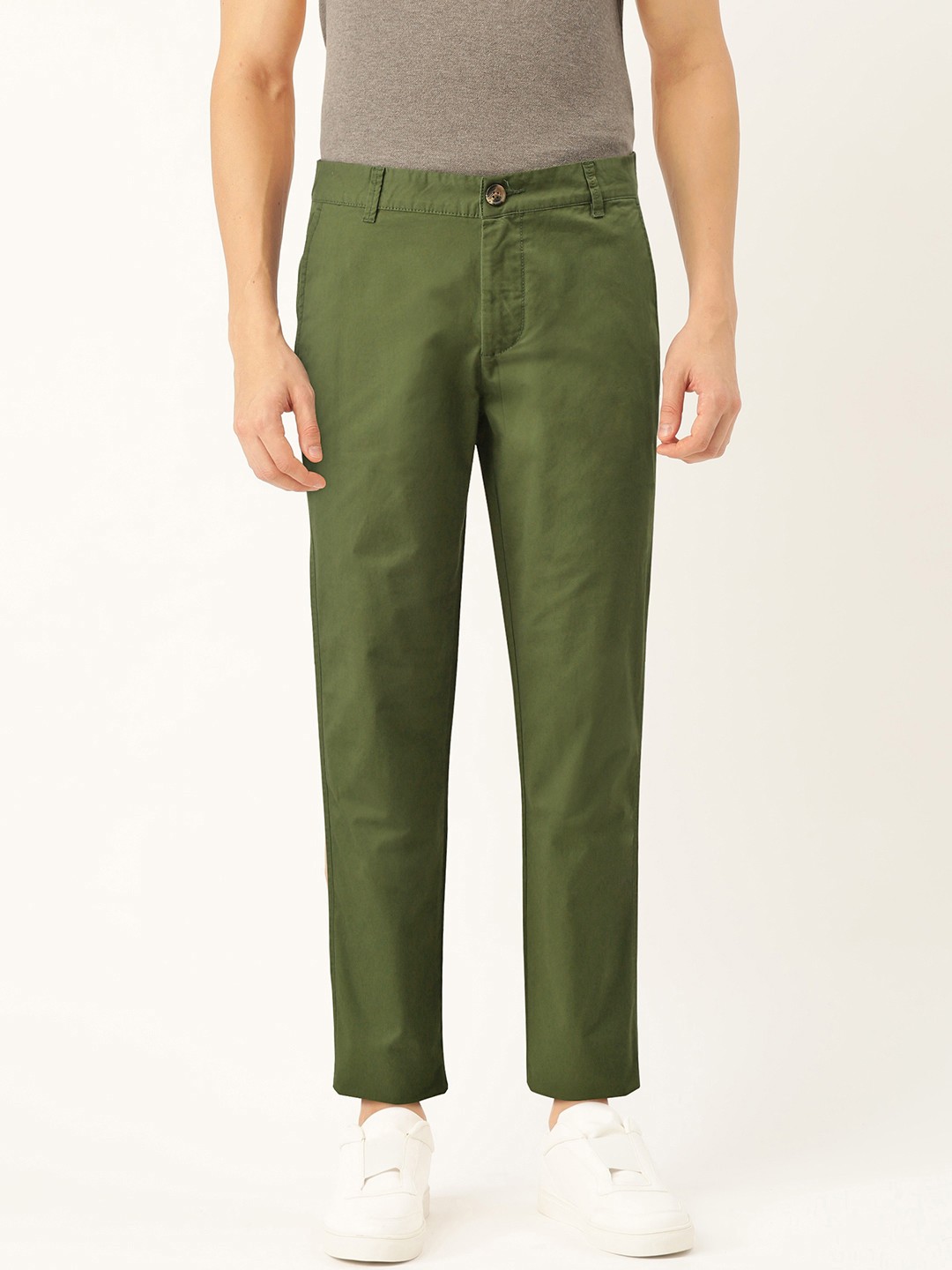 

United Colors of Benetton Olive Green Slim Fit Solid Chinos