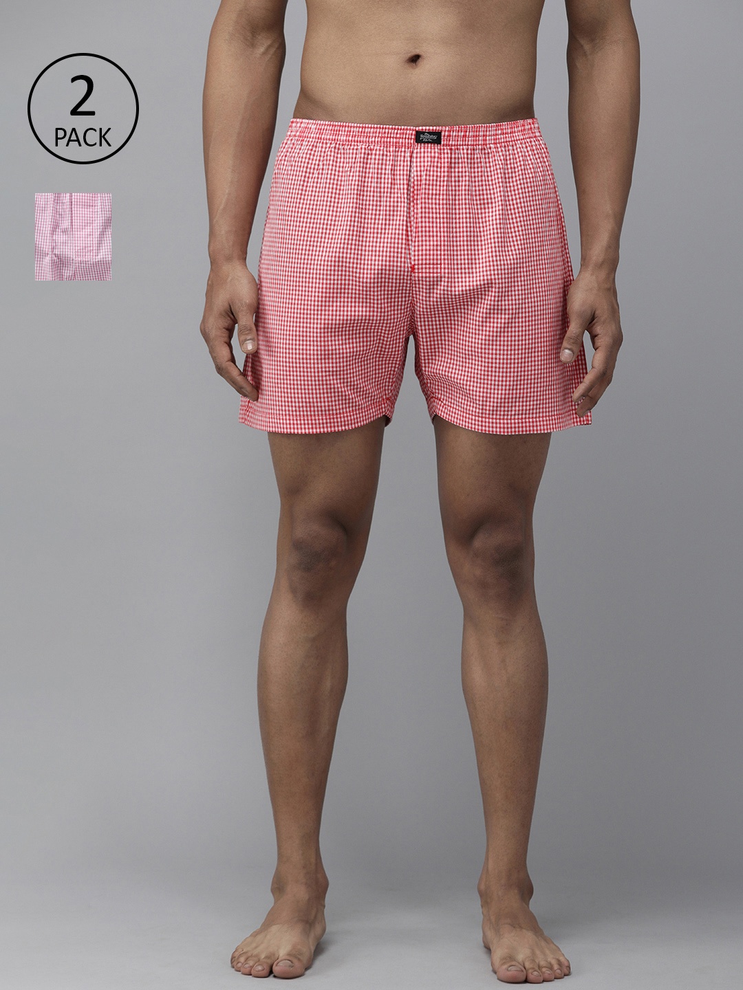 

Roadster Pack of 2 Men's White and Multicolor Checked Boxers