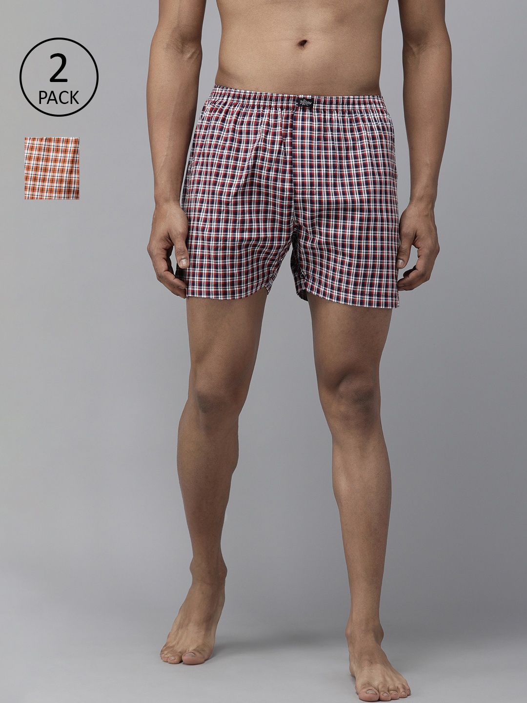 

Roadster Pack of 2 Men's White and Multicolor Checked Boxers