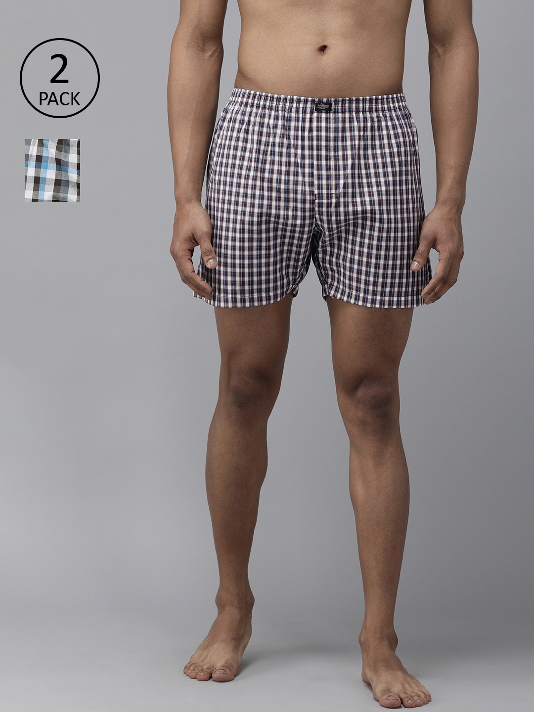 

Roadster Pack of 2 Men's White and Multicolor Checked Boxers